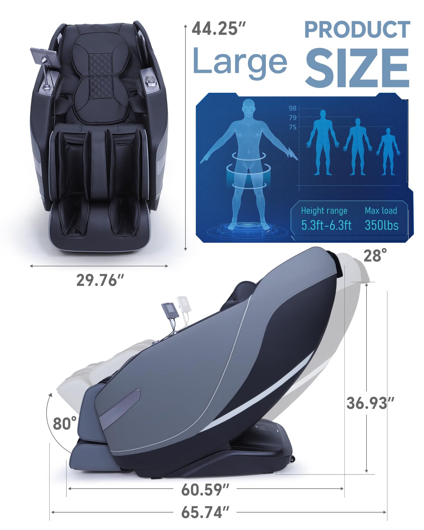UIIU Massage Chair Full Body Zero Gravity, 3D ‌SL-Track Shiatsu Massage with Unique Rocking Sleep Mode, Upgraded Calf & Knee Massage (+11cm) for Tall People, Wireless Charging &Touch Screen,Black