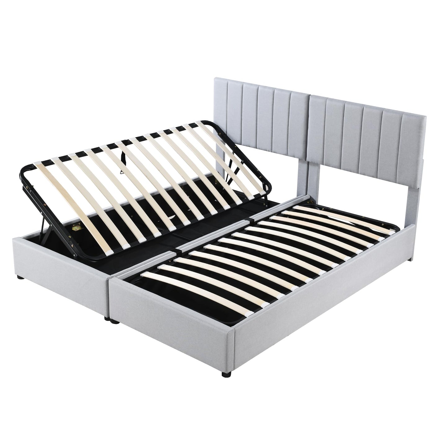 Merax Modern Upholstered Lift Up Bed Frame with Headboard, Floor Tufted Plattform Bed with a Hydraulic Storage System, No Box Spring Needed, Easy Assemble, Gray