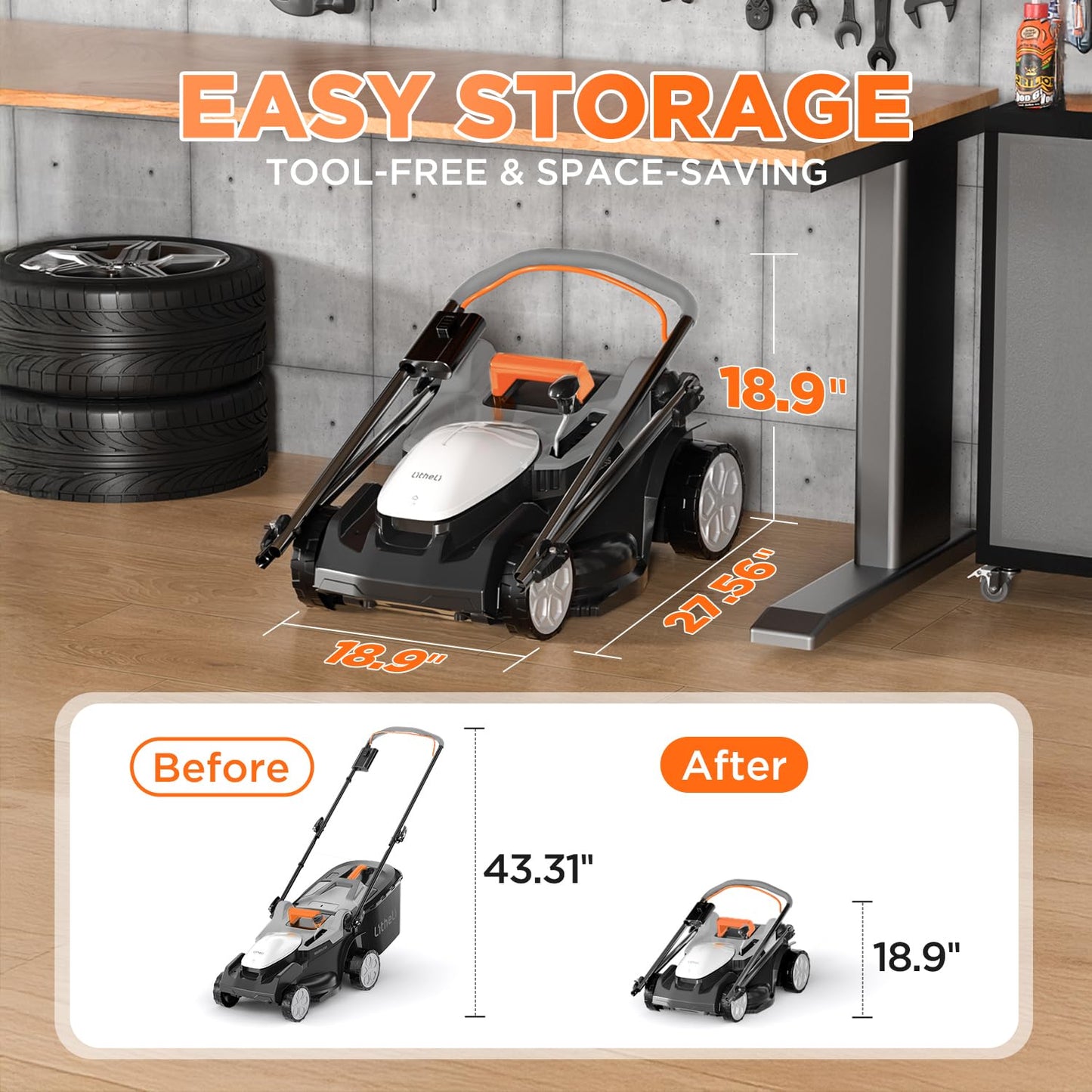 Litheli 16 Inch Lawn Mower 2x20V Electric Coreless Lawn Mower Lightweight Push Mower with 6-Position Height Adjustment, 2 x 4.0Ah Battery Include.
