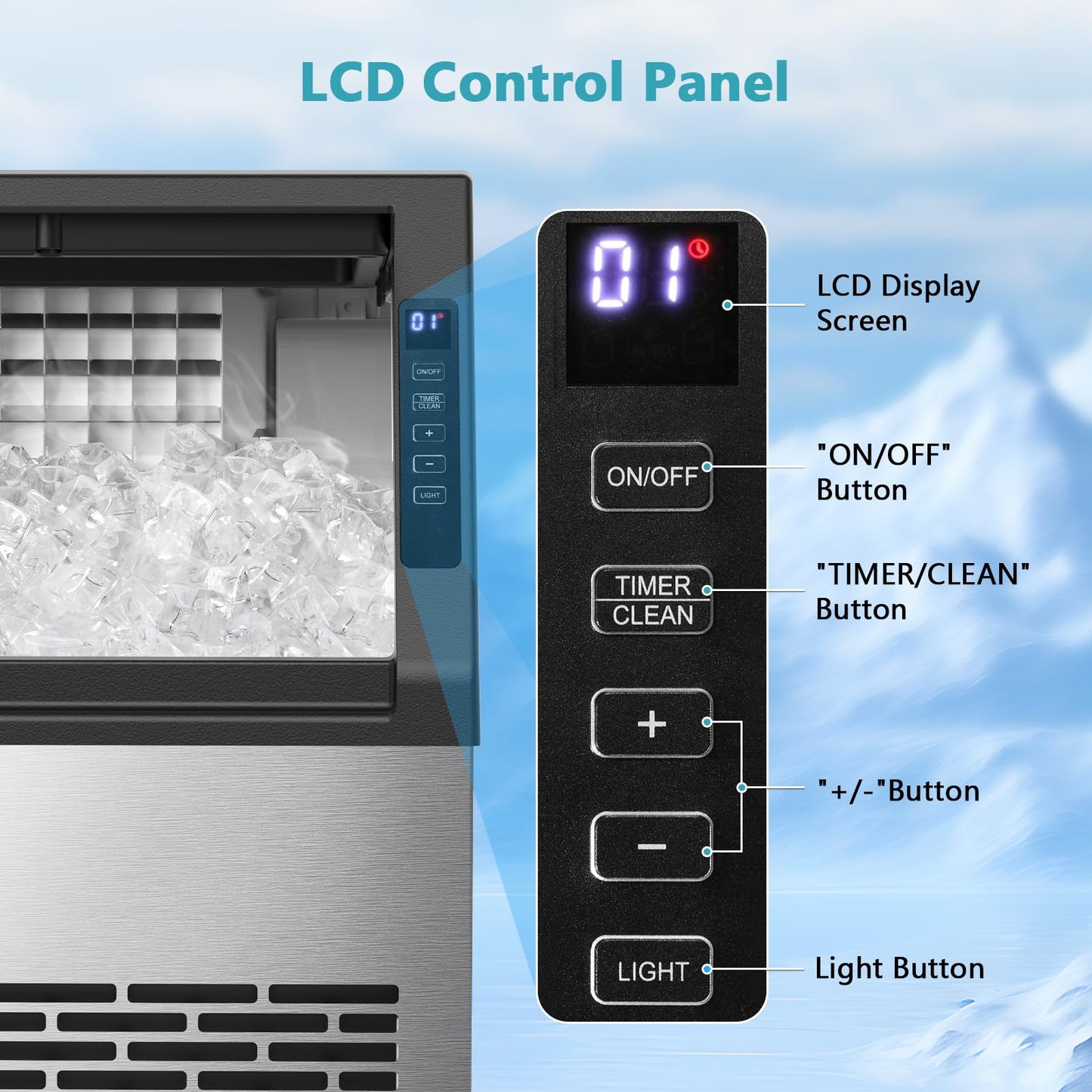 COWSAR Commercial Ice Maker Machine, Self-Cleaning Ice Machine for Home, Bar, Restaurant, Office and Outdoor，80Lbs/24H Freestanding Undercounter Ice Maker with 24Lbs Storage Capacity