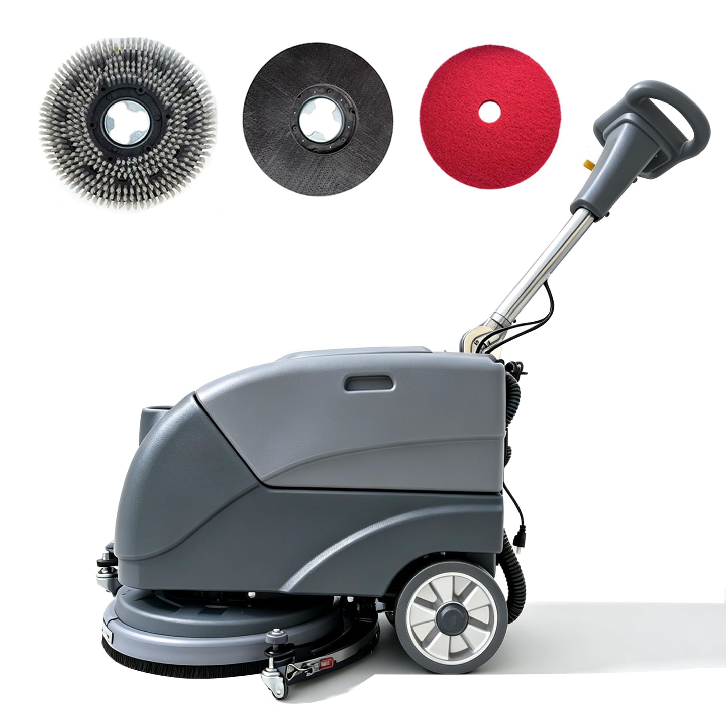 Emotor 15'' Foldable Walk Behind Hand Push Floor Scrubber Machine for Industrial Commercial Use, Upgrade Automatic Water Flow, Machine Size 32"X18"X25"(Gray)