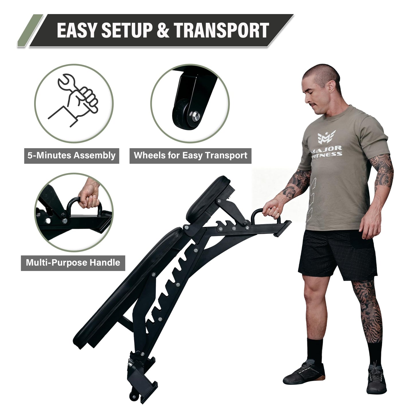 Major Fitness Weight Bench - 1300LBS Weight Capacity and 36 Adjustable Positions Strength Training Bench for Garage and Home Gym Workouts (Black)
