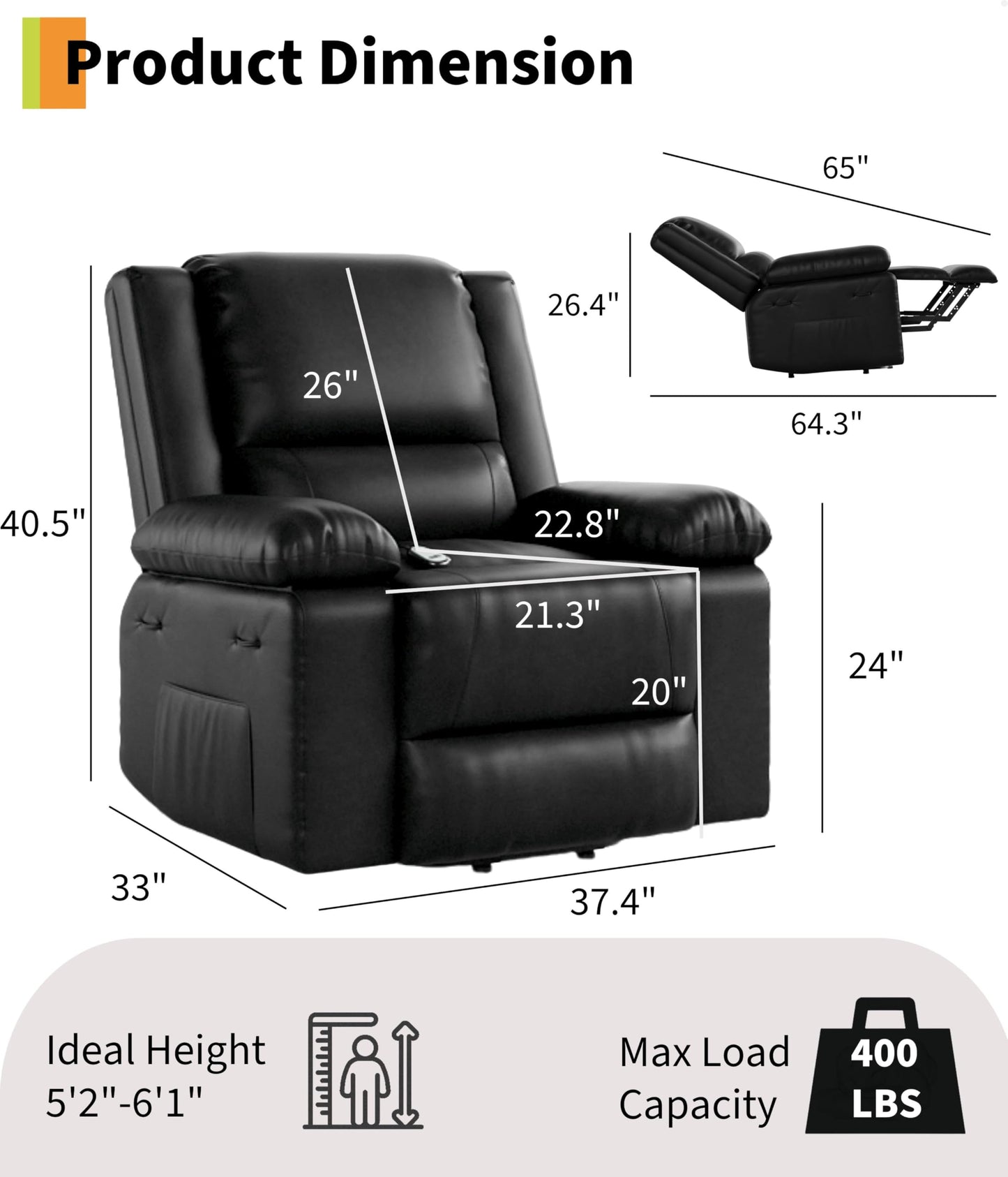 GarveeHome Power Lift Recliner Chair - Heat and Massage, Electric Lift Recliner for Elderly & Mobility Impaired, Adjustable Back and Legs, Heavy Duty Lift Chair for Seniors