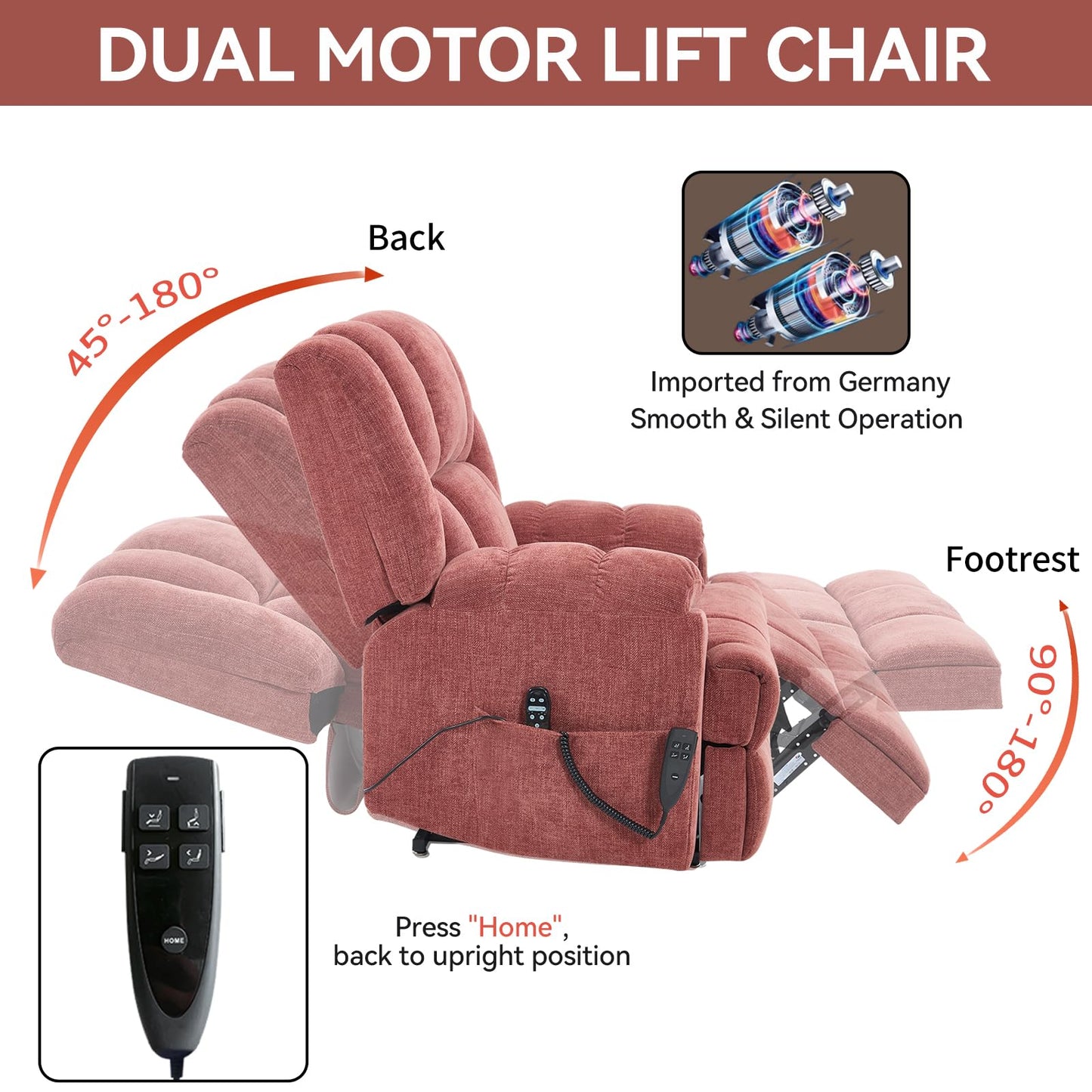 GDFStudio Dual Motor Power Lift Recliner Chair with Massage and Lumbar Heat, Heavy Duty Electric Reclining Chair with Remote Control, Supports Up to 350 LBS, Red