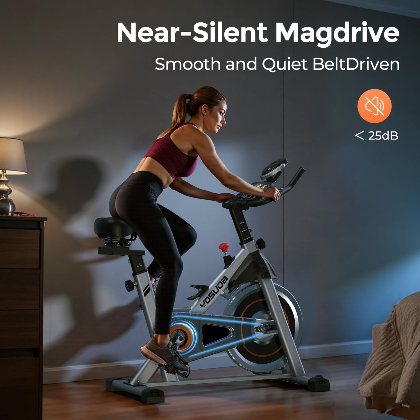 YOSUDA Exercise Bike, Brake Pad Stationary Bike for Home with Exclusive App, Magnetic Indoor Cycling Bike with 300 lb Weight Capacity, Low Noise, Tablet Holder and Fitness Courses for Weight Loss - Magnetic-Black