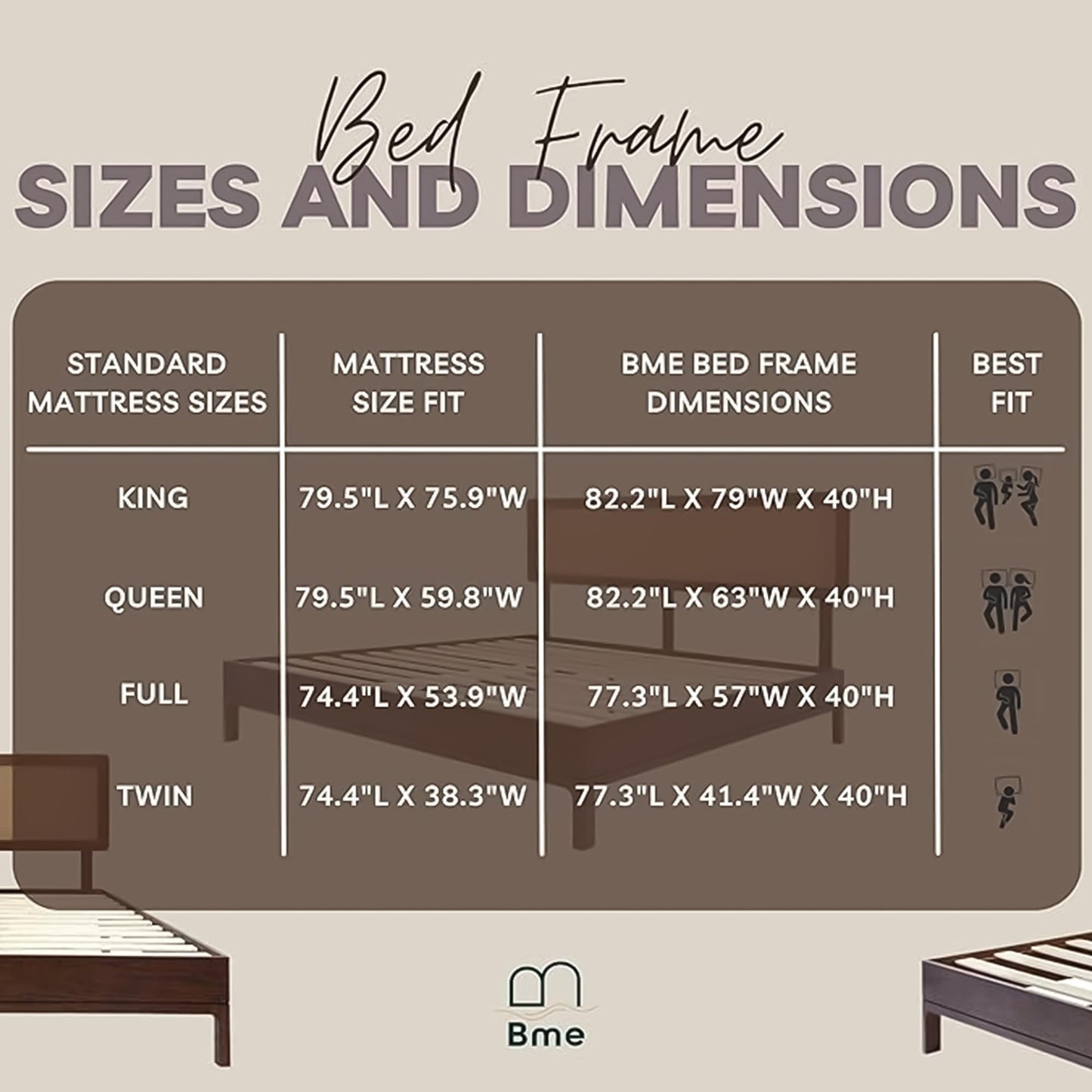 Bme Nipe King 14 Inch Bohemian Bed Frame with Adjustable Wicker Headboard - Rustic & Vintage Style with Acacia Wood - No Box Spring Needed - Easy Assembly - Walnut