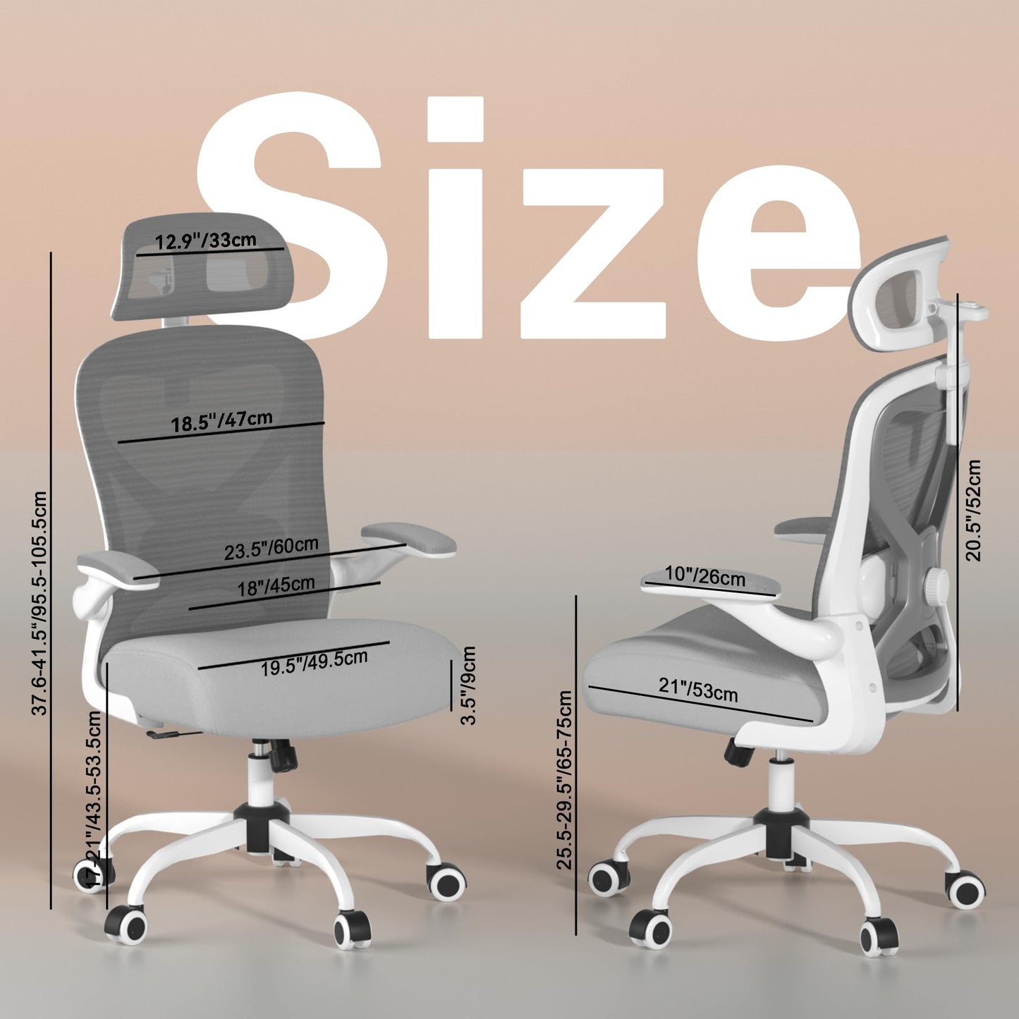 Ergonomic Office Chair for Back & Neck Pain Relief, Virgin Foam Seat, 2D Adjustable Lumbar & 3D Headrest, Tilt & Rock for Relaxation, Ideal for Long Sitting Comfort, Gray/Silver