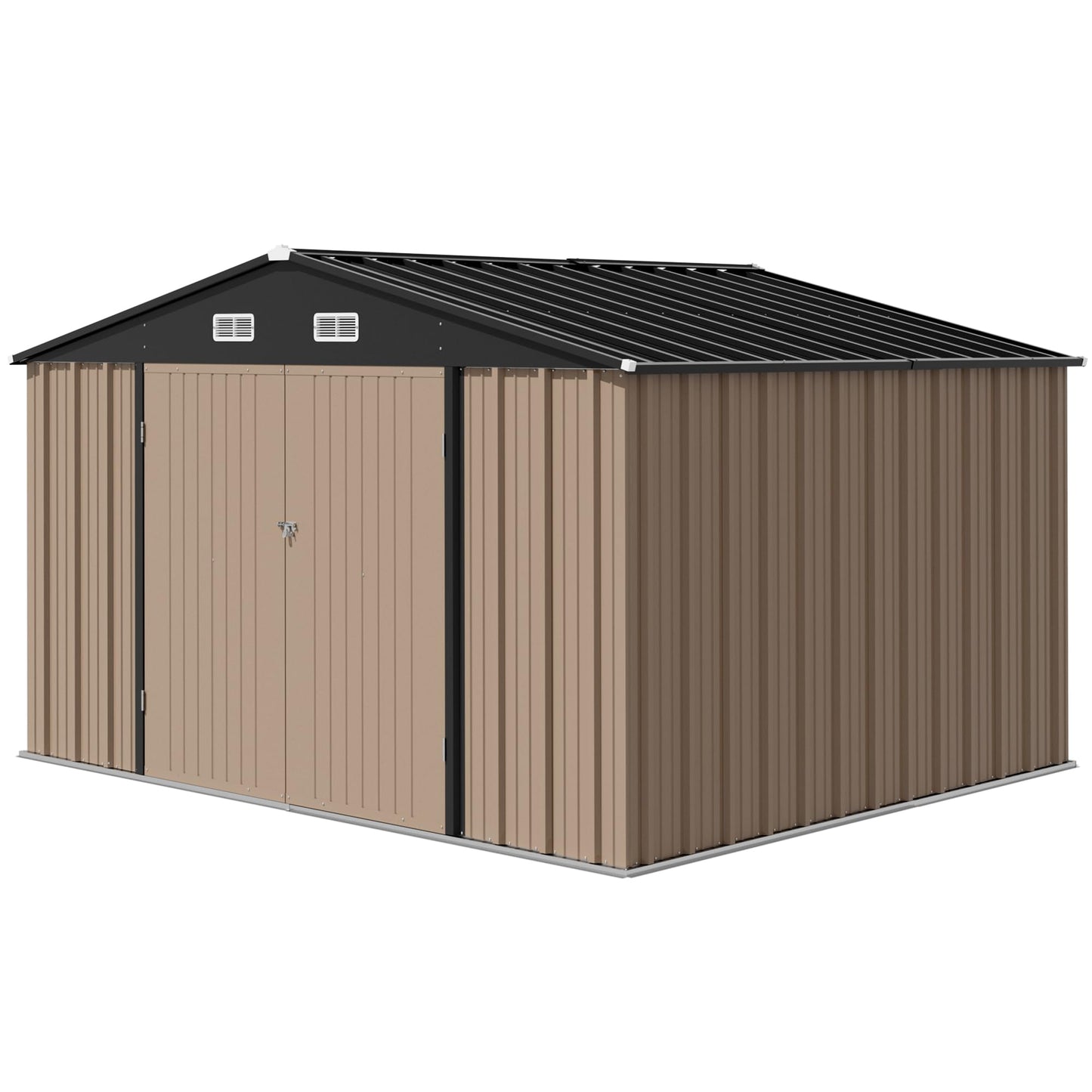 Devoko 10 x 8 FT Outdoor Storage Shed, Metal Garden Sheds & Outdoor Storage Clearance, Large Tool Shed Outdoor with Single Lockable Door for Patio Lawn Backyard (Brown)