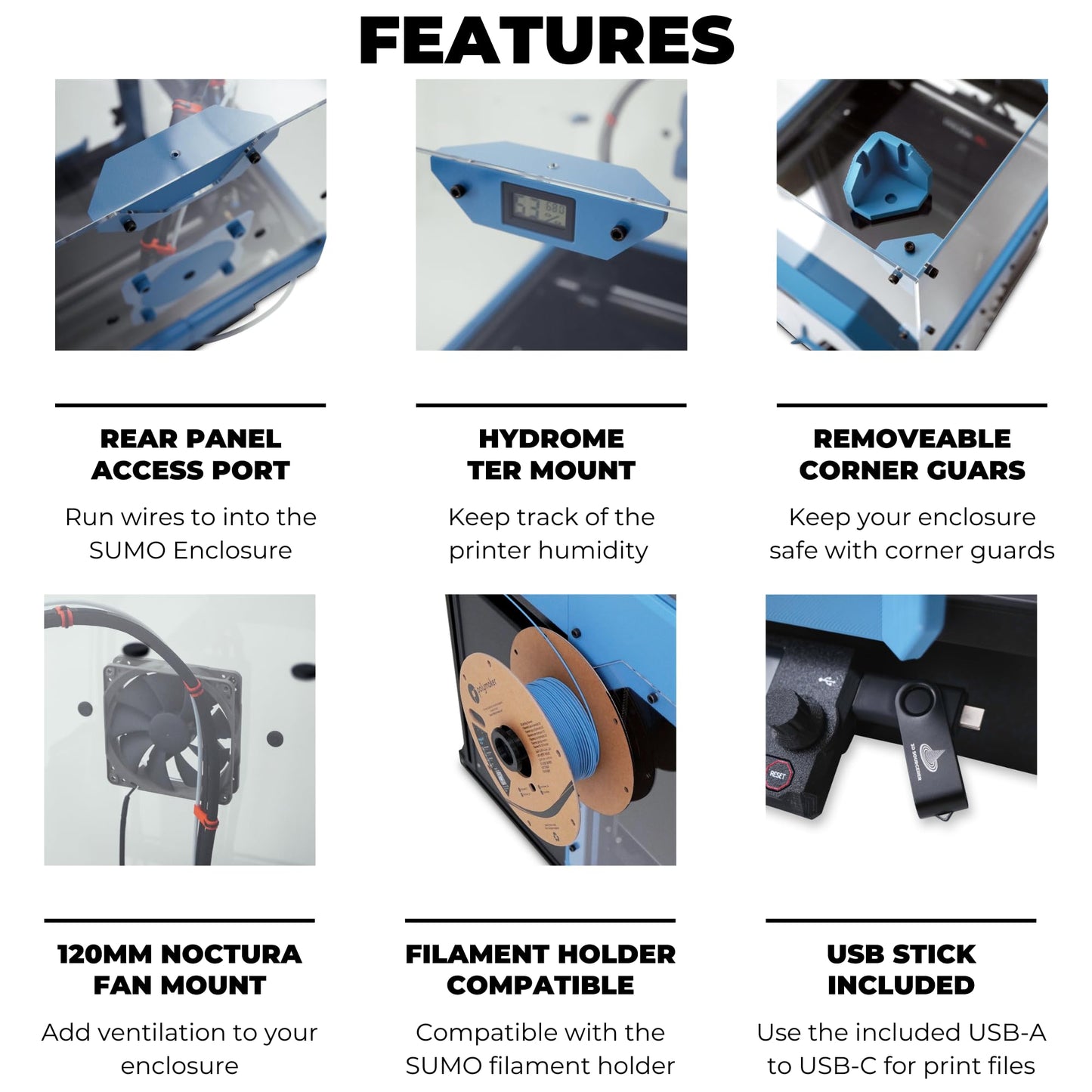 3D SOURCERER Sumo 3D Printer Enclosure Kit for the Prusa XL - Includes Plexiglass/Acrylic, Fasteners, Hex Rods, Magnets & Hygrometer (Tinted) - Printed Parts Not Included