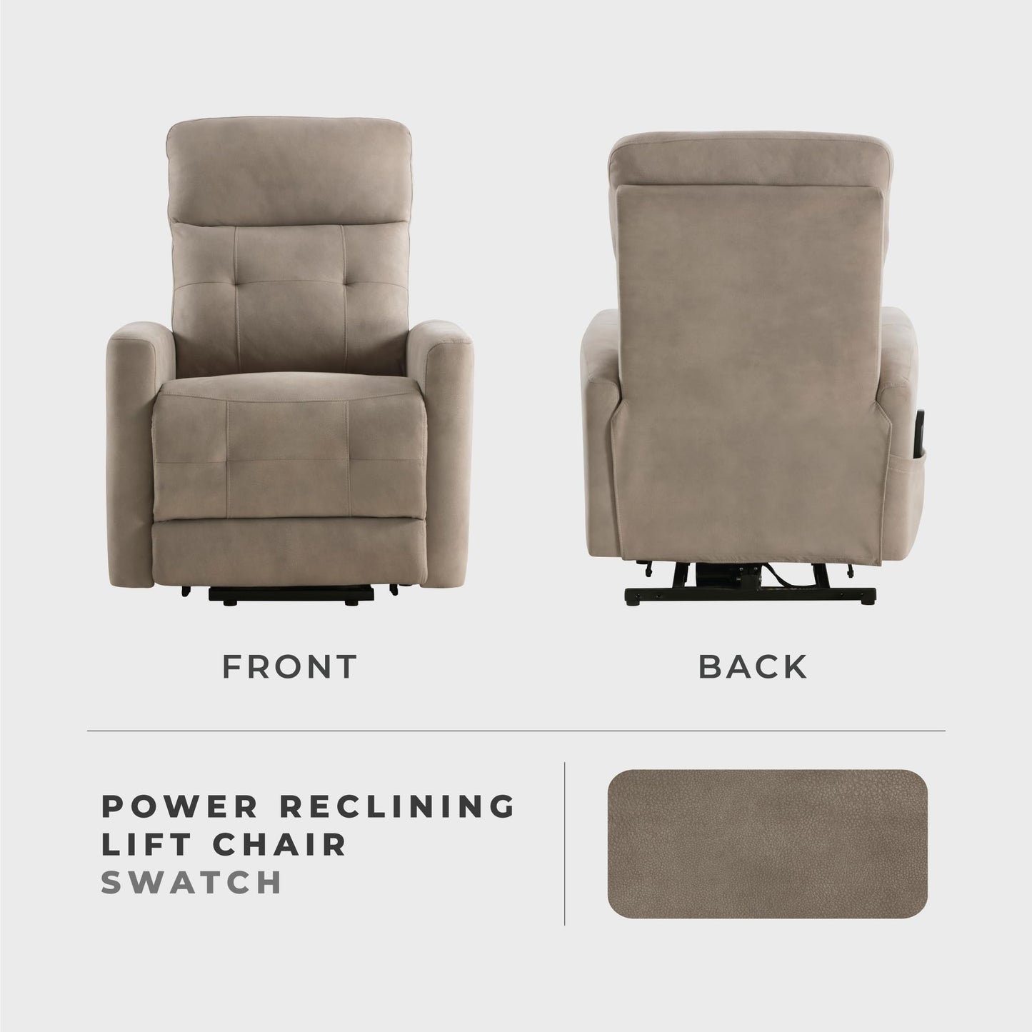 Lexicon Power Lift Recliner with Heat and Massage for Adults Elderly Ergonomic, Textured Microfiber Tufted Lounge Chair Classic Single Sofa Recliner with Side Pockets, Home Theater Seating, Brown