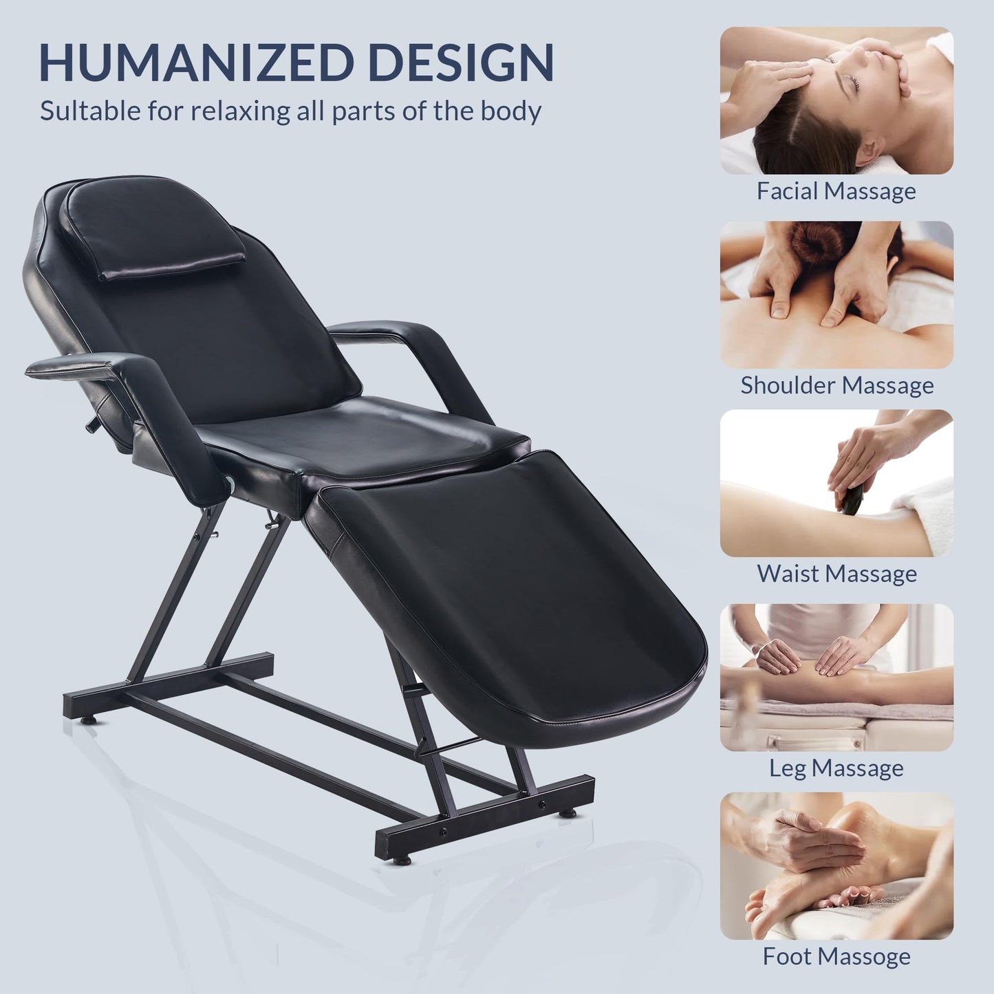 BELLEZE Adjustable Tattoo Table Chair Salon Bed Eyelash Microblading Esthetician Equipment for Professional Massage Facial Lash Beauty Treatment Spa - Black