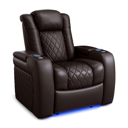 Valencia Tuscany Home Theater Seat - Nappa Leather Power Recliner with Cool Gel Memory Foam, USB-C/A Charging, RGB LED Lights, Adjustable Lumbar & Headrest (Single Recliner, Dark Chocolate)