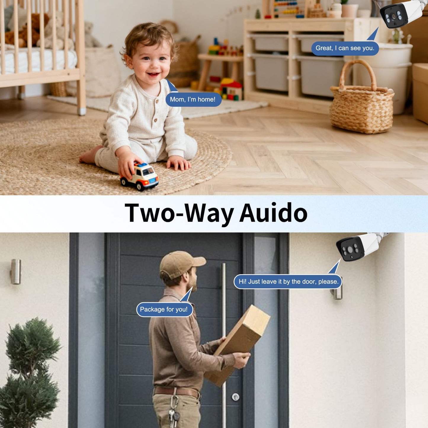 VTimes 4Pcs Wireless Home Security Camera System with Monitor, Smart AI Human Motion Detection, 2-Way Audio, Surveillance Kits for Indoor Outdoor, No Blind Spots, No Subscription, No WiFi Needed