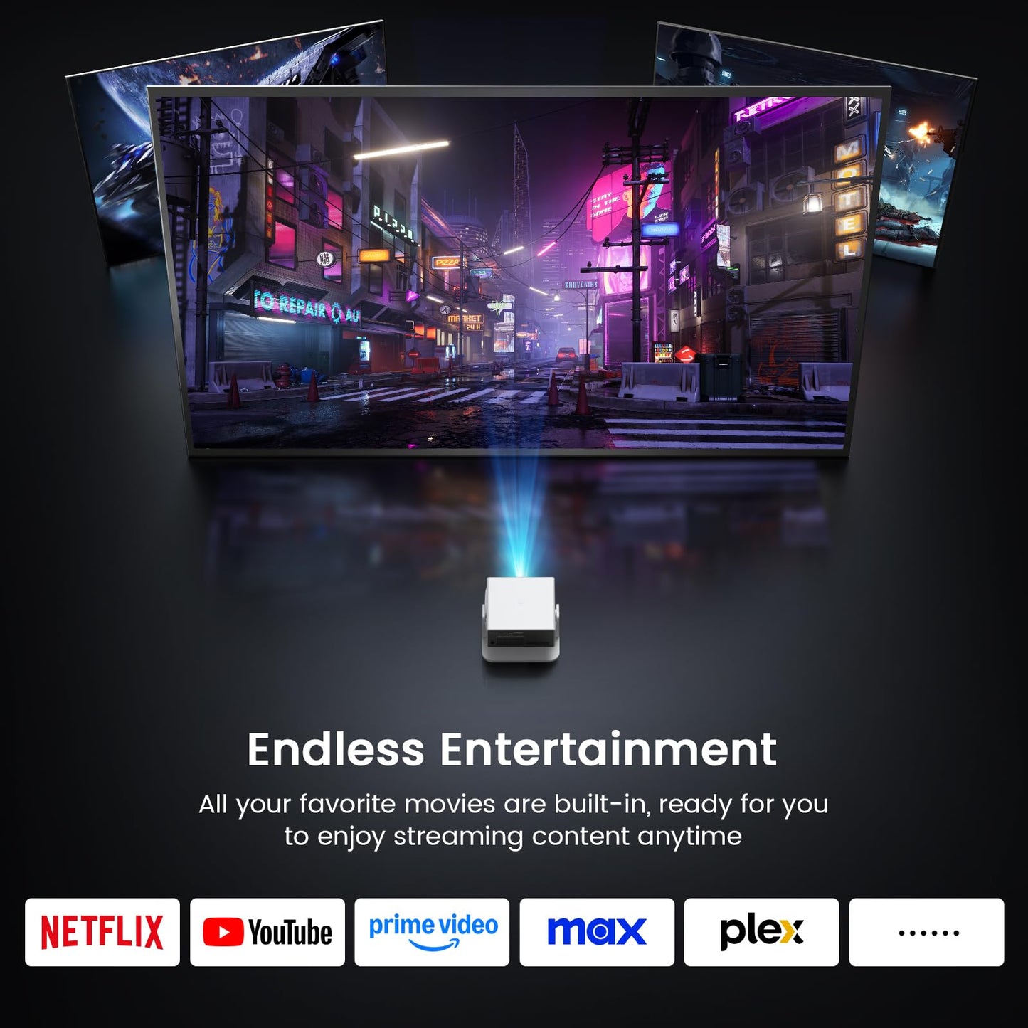 1500 ANSI Smart Projector, Portable Projector with WiFi and Bluetooth, HAPPRUN 4K Full HD Home Theater with 270° Stand, Dolby Sound, Built-in Apps,Compatible with Phone & PC, Indoor & Outdoor Use
