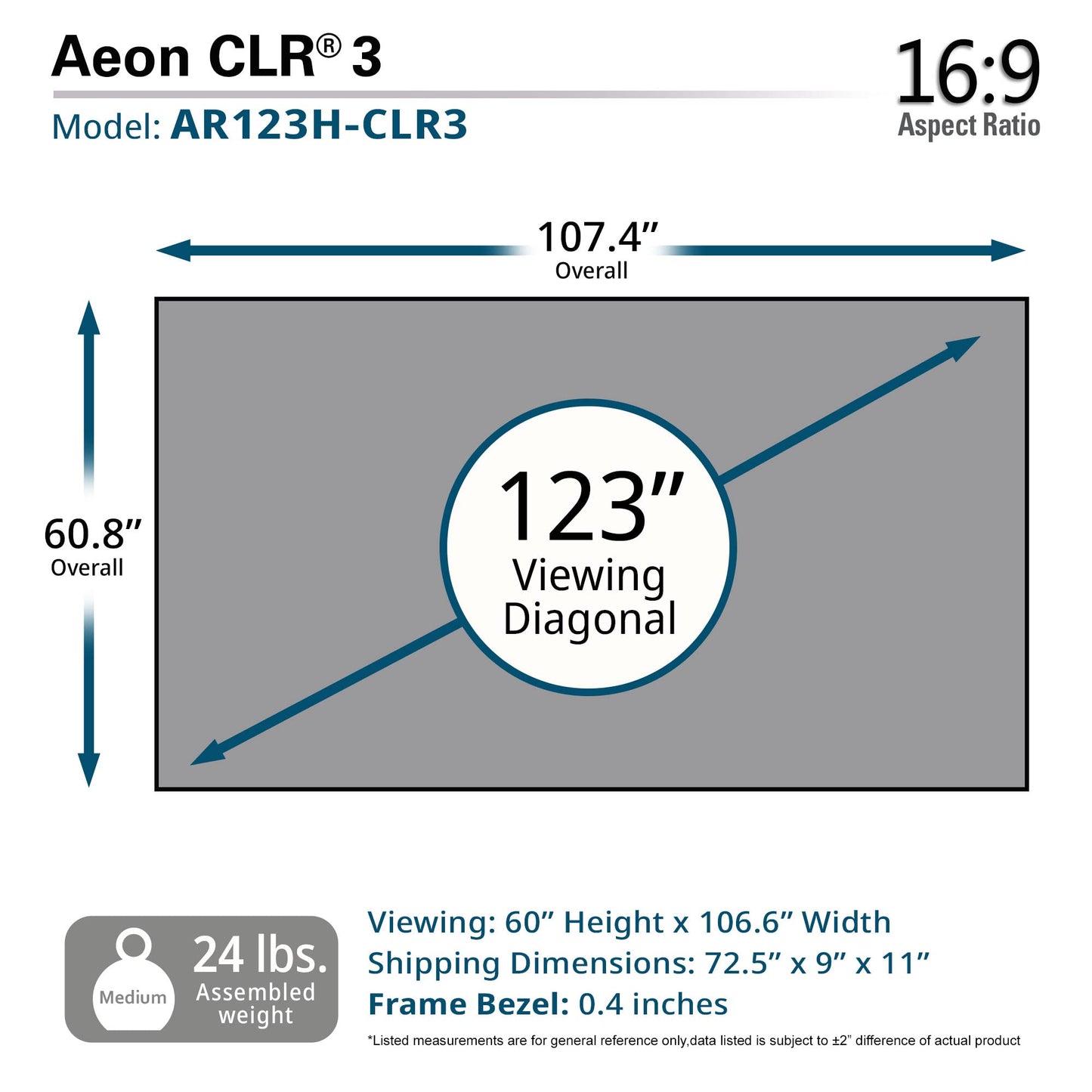 Elite Screens Aeon CLR3 123" UST ALR Projector Screen, 16:9 4K Ultra HD, 90% Ceiling Light Rejecting, Edge-Free Fixed Frame, Grey Screen for Indoor Home Theater & Movies – AR123H-CLR3