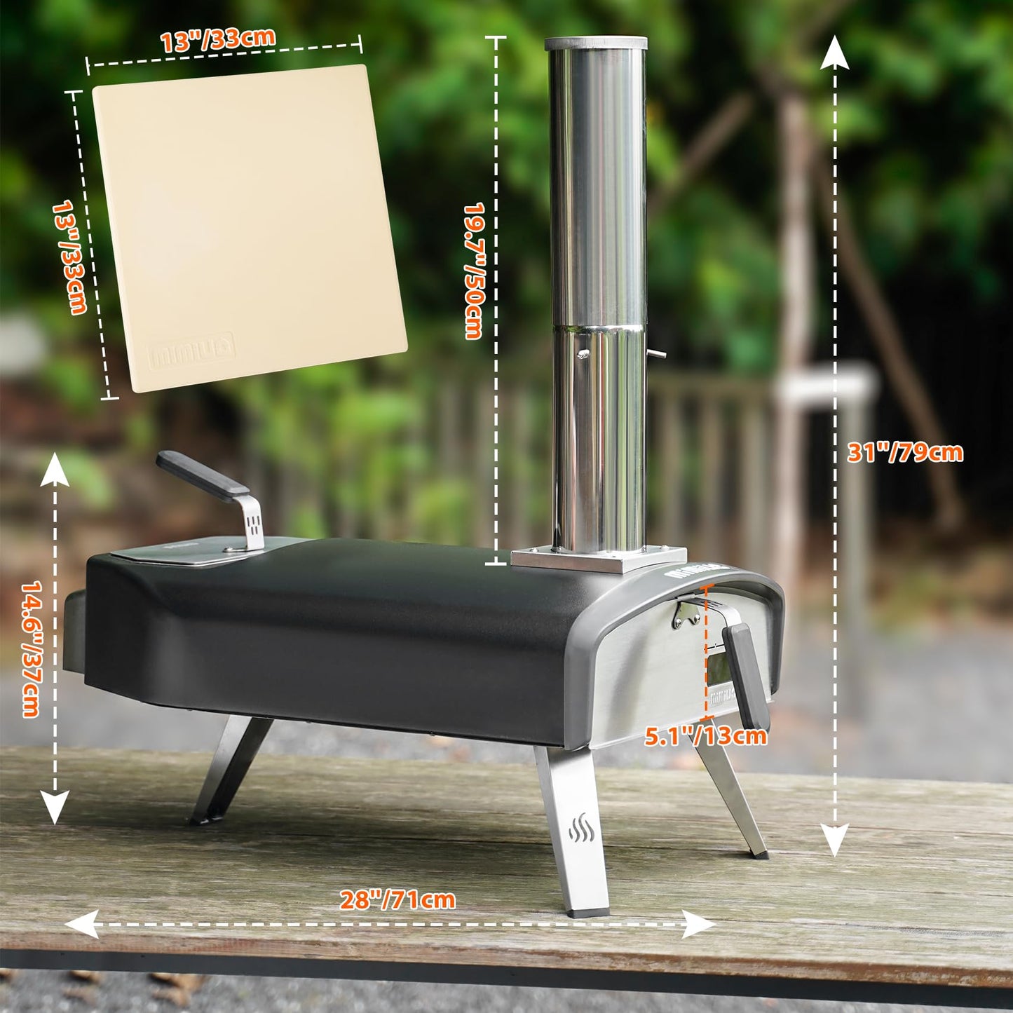 Mimiuo Outdoor Pizza Oven 12“ Wood Charcoal Fired Pizza Oven with Square Pizza Stone, Portable Pizza Stove for Outside Backyard Camping Picnics