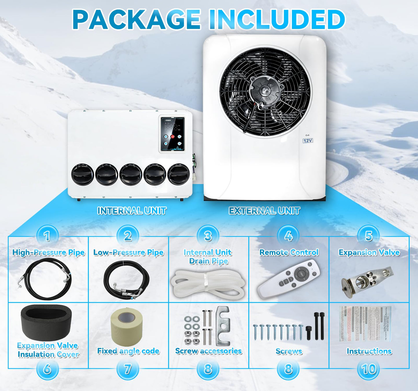 SleYuYir 12V Truck Air Conditioner, 10000 BTU 12 Volt Air Conditioner, Mini Split AC Unit for Semi Truck, Camper, RVs, Harvesters, Construction Vehicles, Cranes, Tractors, Pickups