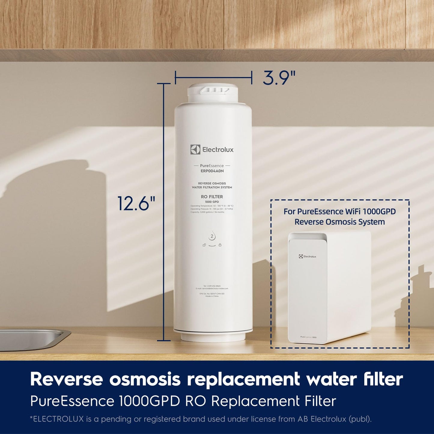 Electrolux PureEssence Series 1000GPD RO Replacement Filter – 0.0001μm Reverse Osmosis Water Filter for Under-Sink Tankless System, Quick-Change Twist-Lock, High-Flow, Up to 36 Months