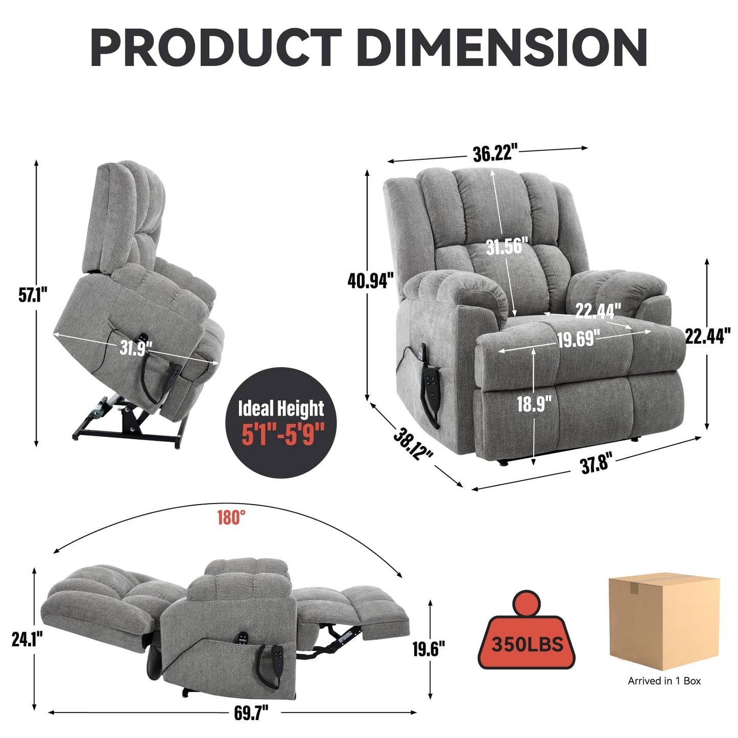 KEIKI Dual Motor Power Lift Recliner Chair,Massage Up to 350 LBS, Lift Recliners with Power-Remote