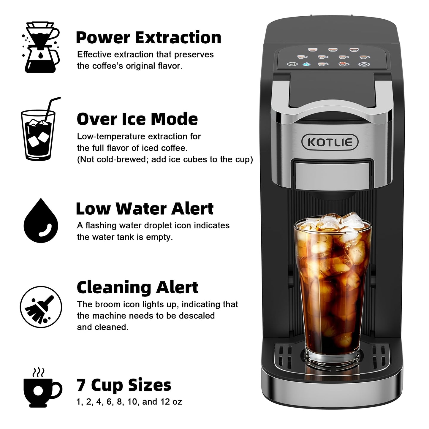 KOTLIE Single Serve Coffee Maker for K*cup/Nes Original/D*G Capsules and Ground Coffee, 50 Oz Removable Reservoir, up to 12oz Cup Sizes,Ideal for Kitchens, apartments, dorm rooms and Offices (CM-827)