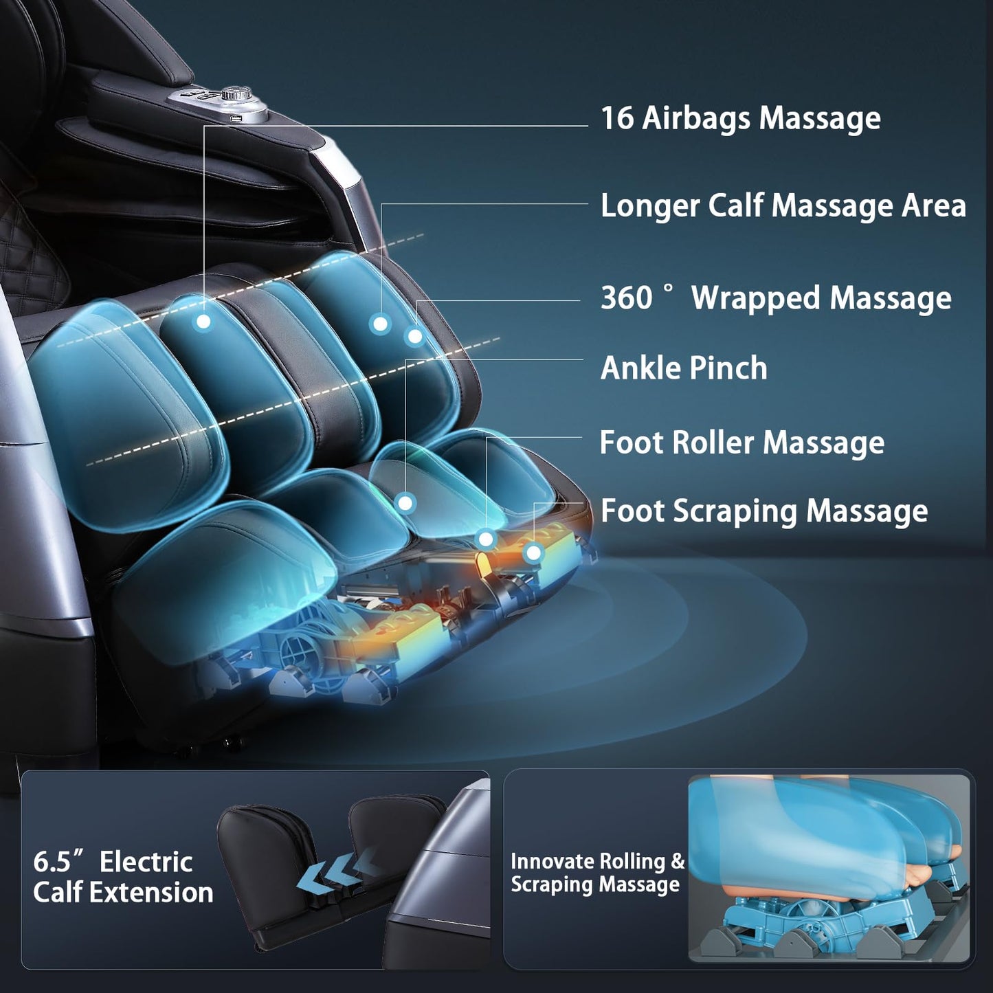 HealthRelife 4D Massage Chair Full Body, 166° Flexible Track, 18 Modes, 11Technique, 36 Airbag Massage, with Yoga Stretch, Foot Massage, Zero Gravity Massage Recliner（Black）