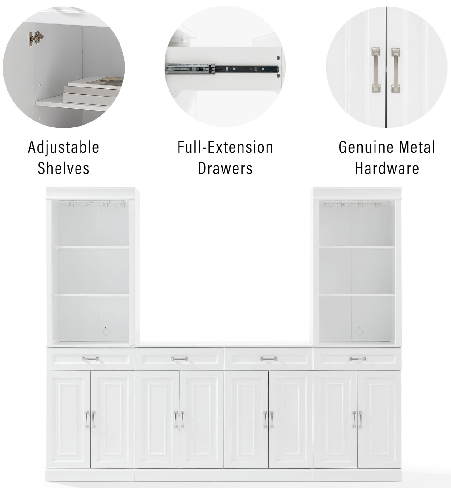 Crosley Furniture Stanton 2-Piece Wine, Liquor, Coffee Bar Cabinet Set with Sideboard and Storage Shelves, White