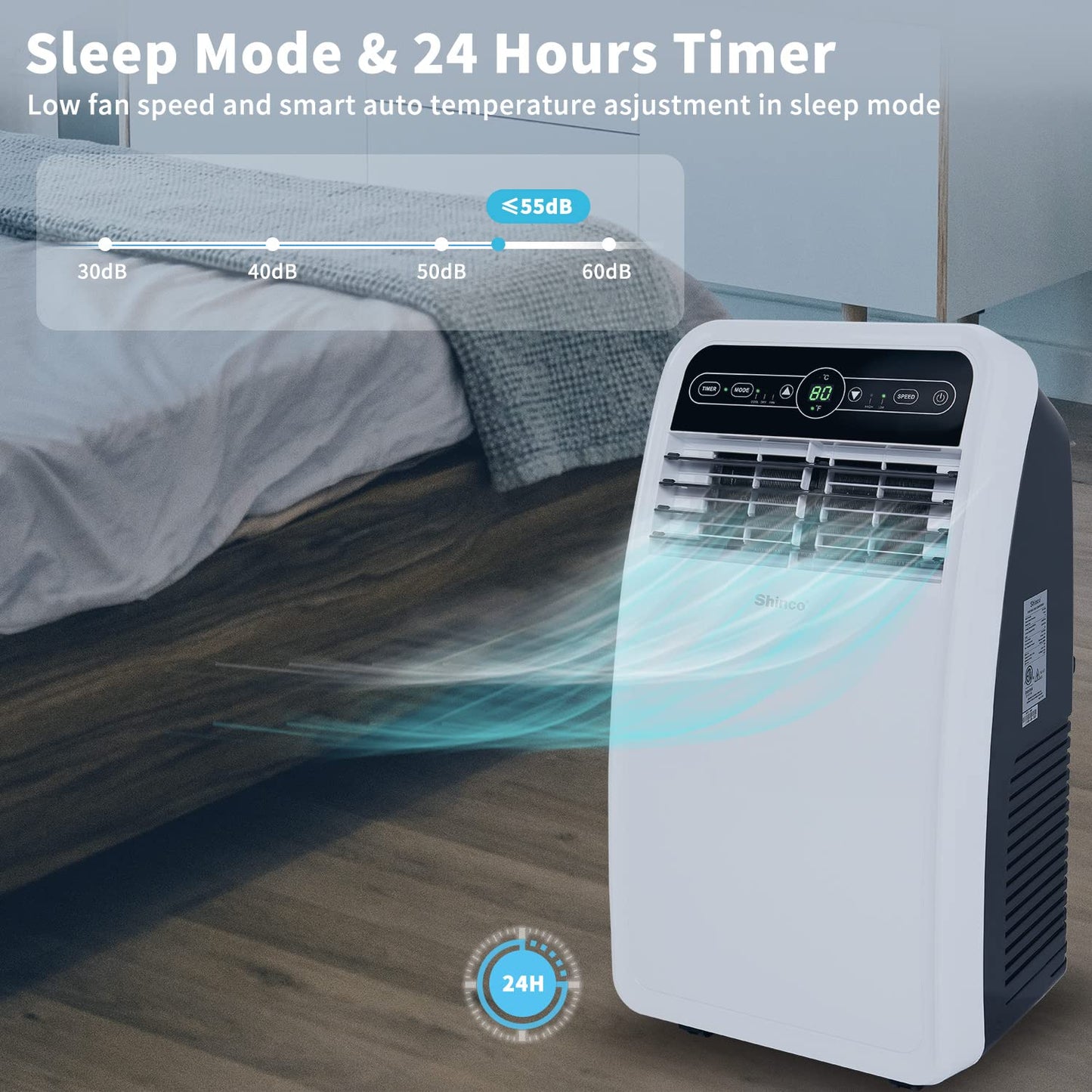 Shinco 8,000 BTU Portable Air Conditioner, AC Unit with Built-in Cool, Dehumidifier & Fan Modes for Room up to 350 sq.ft, Conditioner Remote Control, 24 Hour Timer, Installation Kit