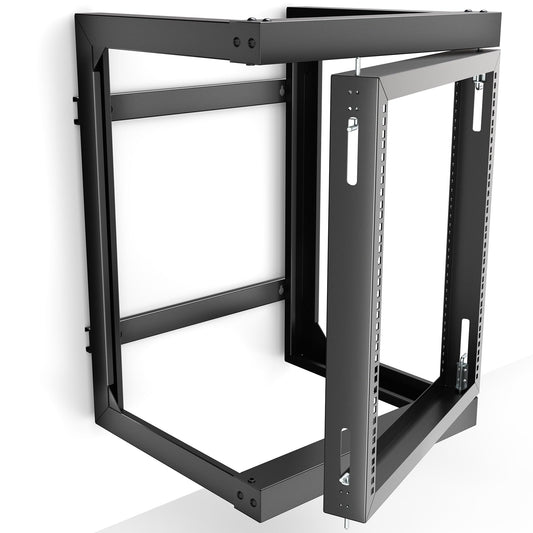 VIVO 12U Wall Mounted Open Frame Server Rack Cabinet for 19 inch IT Network Equipment and AV Devices, 180 Degree Swing Gate, 18.5 in Deep, Black, MOUNT-SC12U