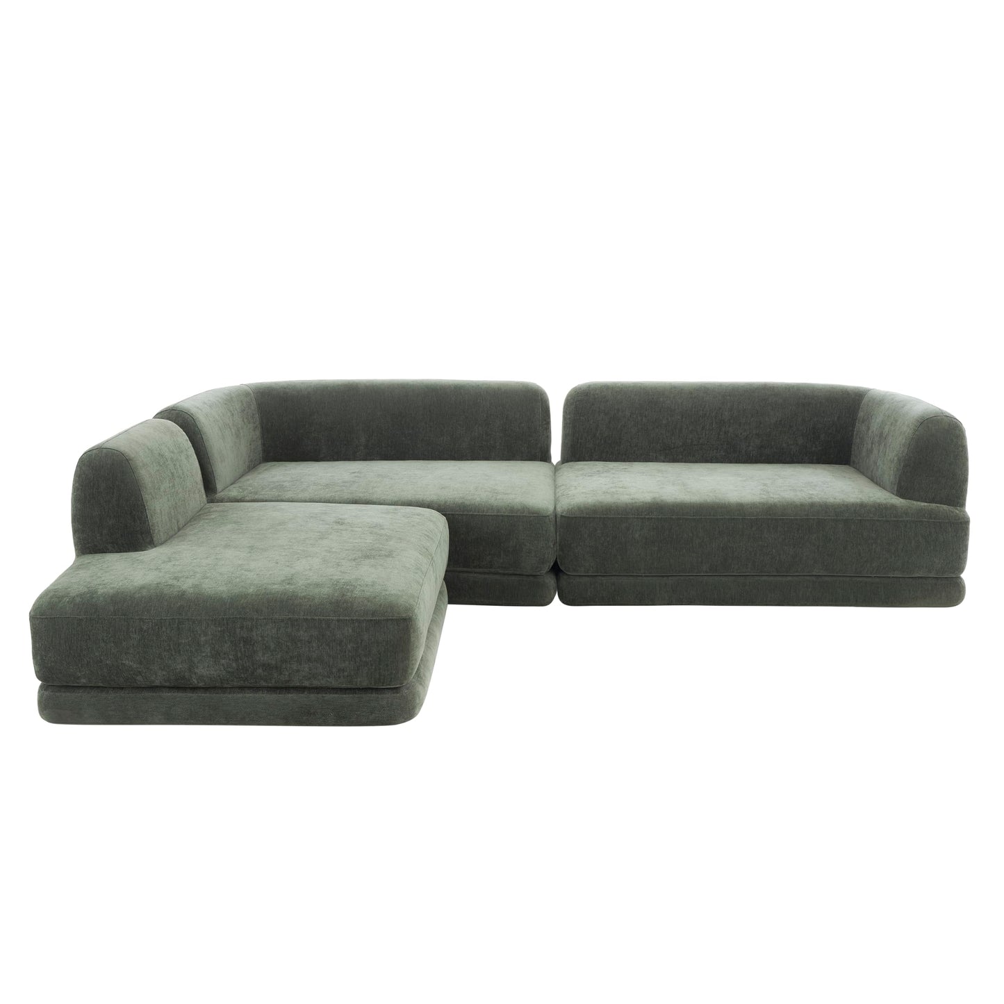 Merax 115" Modern L-Shaped Sectional Sofa with High-Density Fully Compressed Sponge and Chaise Lounge, Deep Seating 3-Piece Set, Fully Assembled Right Hand Facing for Living Room, Lounge, Green