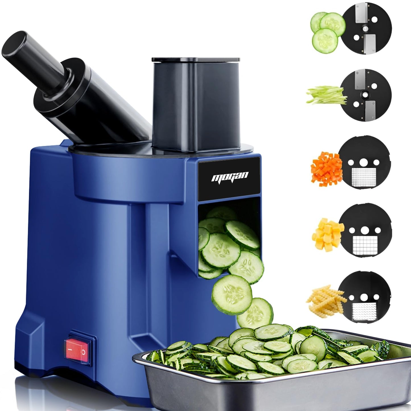 MOGAN 5-In-1 Electric Vegetable Cutter, Commercial Vegetable Slicer Fruit Slicer Machine, Veggie Food Processor Dicer Chopper Stainless Steel Blades for Slicing Shredder Dicing for Home and Kitchen