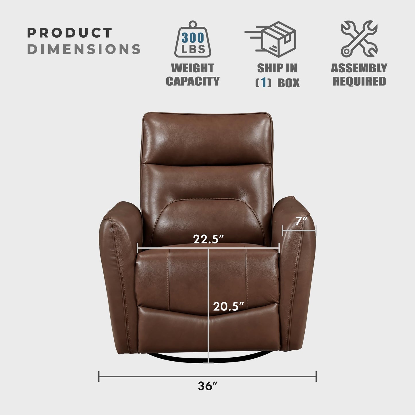 Lexicon Swivel Glider Reclining Chair, Top Grain Leather Match Manual Recliner, Comfy Nursery Glider Recliner, Swivel Reclining Chair for Living Room/Office/Bedroom/Apartment, Toffee Brown