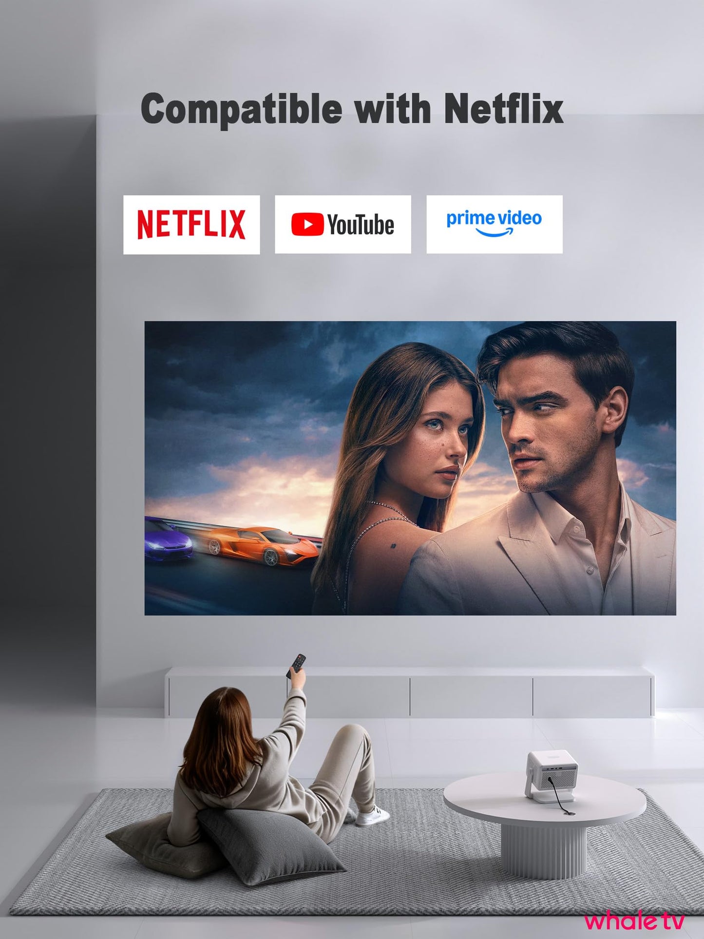 [Now with Netflix & 3200ANSI] 4K Smart Projector with WiFi and Bluetooth,Auto Focus & Keystone Portable Mini Projector with Stand,Outdoor Home Theater Small Proyector for bedroom Snow White