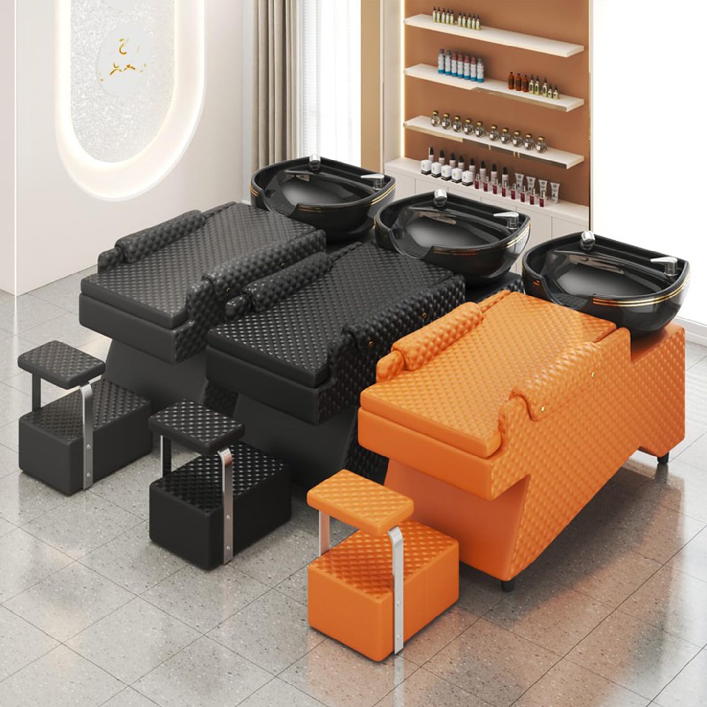 Shampoo Bowls for Salon,Shampoo Chair with Tilting Porcelain Sink, Hair Washing Station Backwash Barber Chair, Shampoo Unit for Beauty Spa,Black a,D