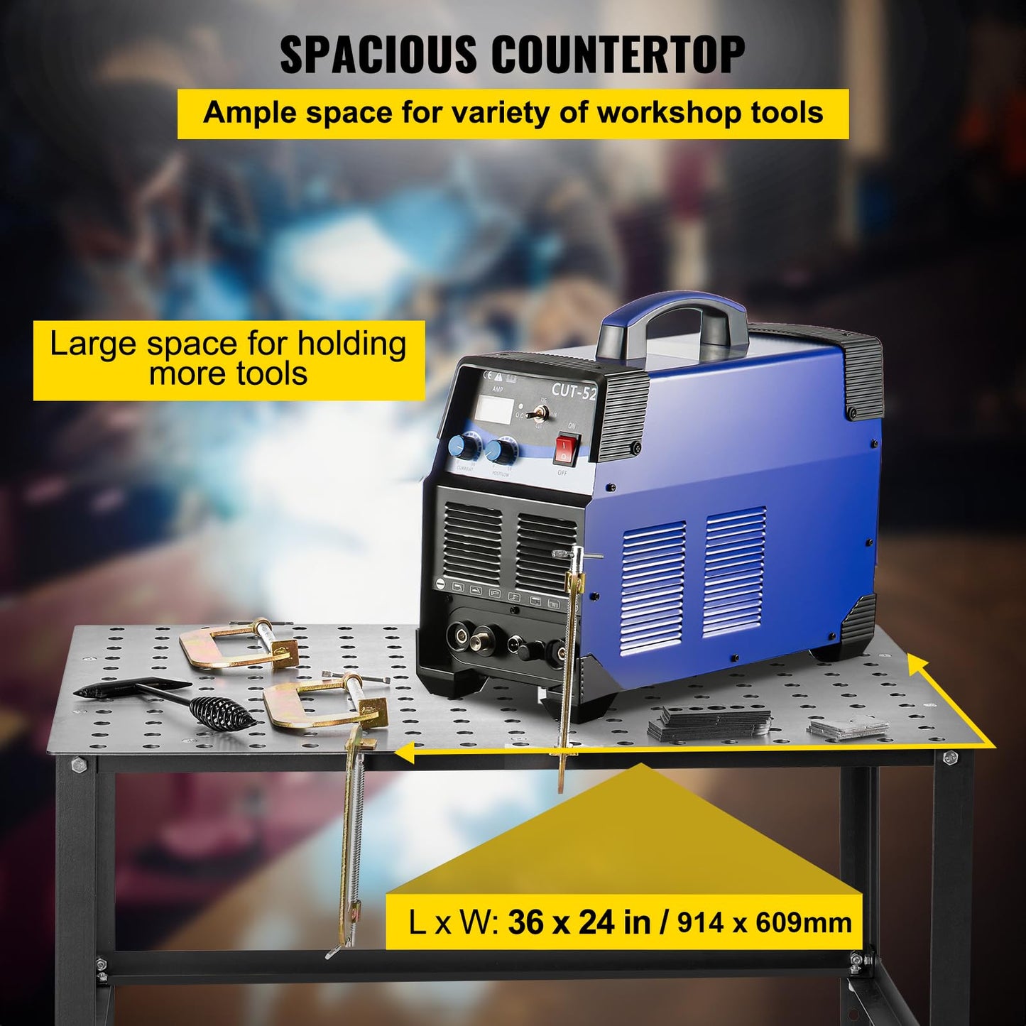 Happybuy Welding Table 36" x 24", 800LBS Capacity Workbench for Welding, Heavy-Duty with 0.63" Fixture Holes and Non-Slip Foot Pads, Ideal for Welding Assembly and Repair Works