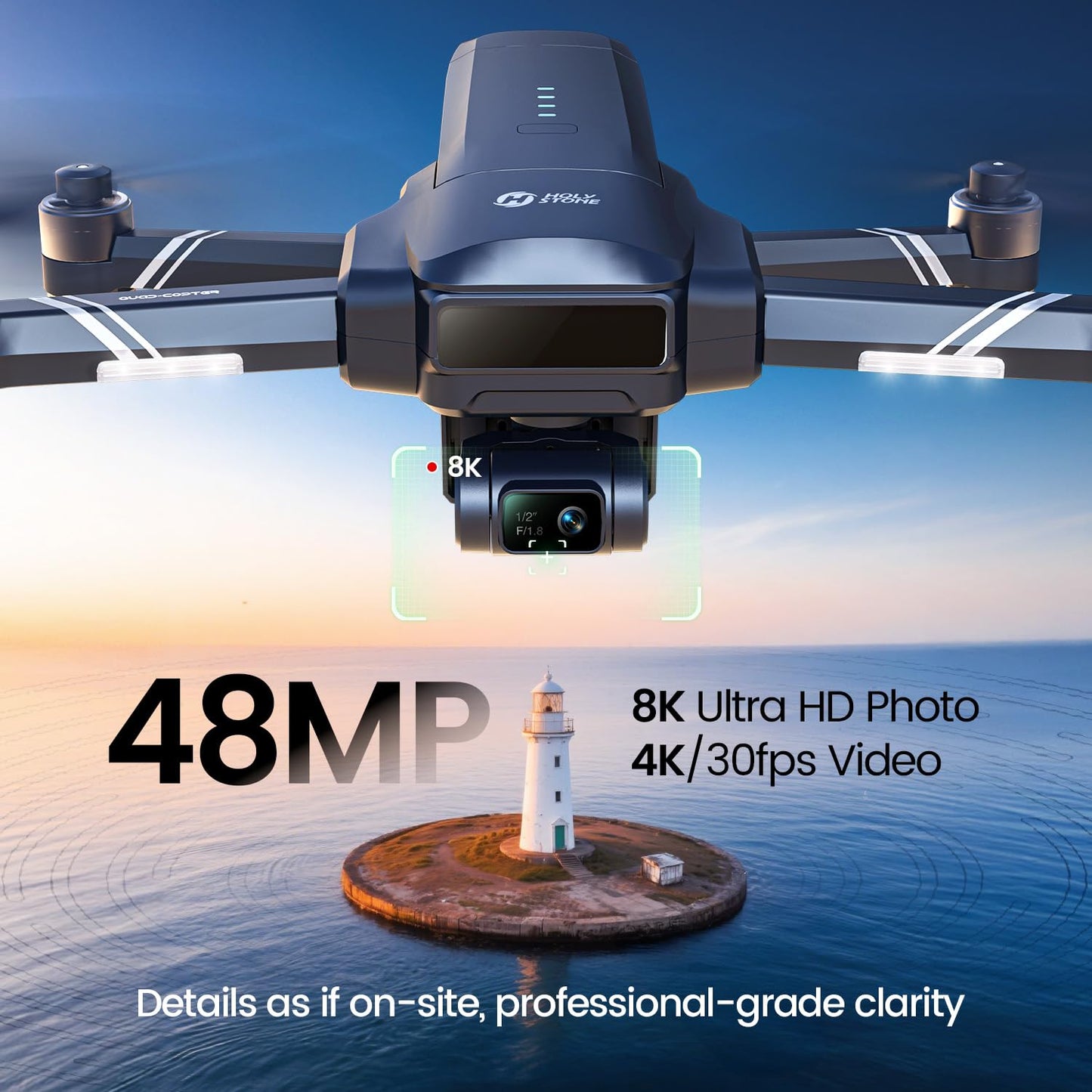 Holy Stone Sentinel HS600D 3-Axis Gimbal Drone with Camera for Adults, Professional 8K Photo, Level-6 Wind Resistance, 6KM Transmission, 80-Min Flight, Smart Track, Auto Return & Beginner Mode