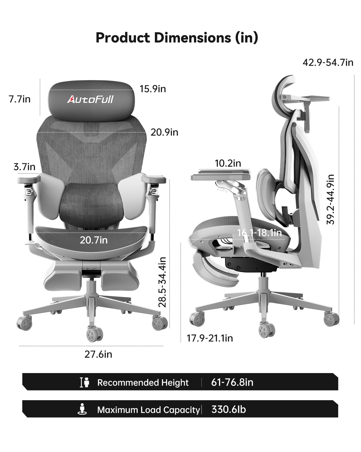 Autofull G7 Gaming Chair - 3-Zone Lumbar, 22-Point Adjustment, Breathable Mesh, Custom Backplate, 720° Armrests, BIFMA Certified Ergonomic, 140° Recline, IGR Certified, Niko Endorsed - Gift for Gamers