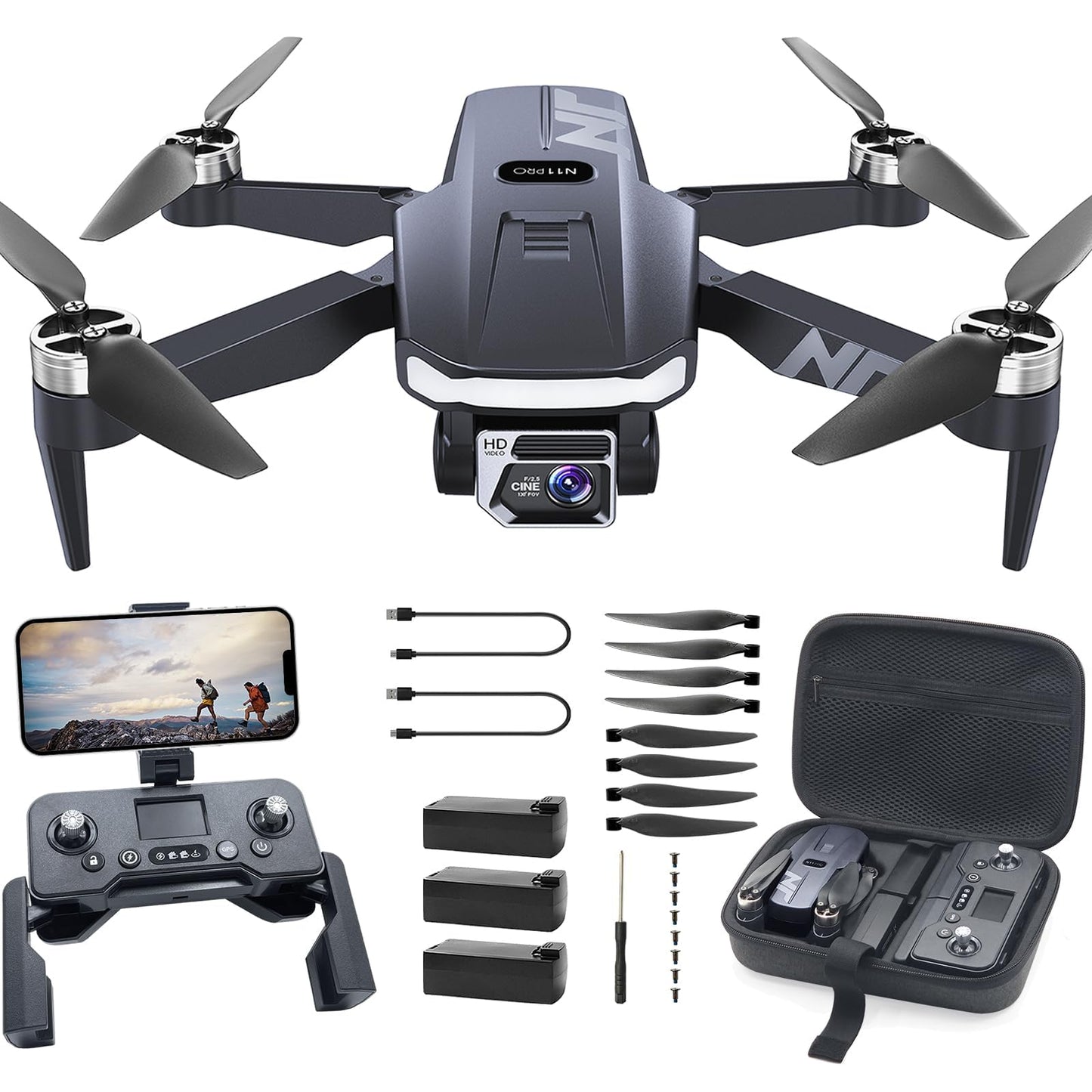 4K UHD GPS Drone with Camera for Adults N11 Pro, 90 Min 3 Battery Long Flight Time, Auto Return, Follow Me, Long Control Range, Brushless Motor, 5G FPV RC Quadcopter for Beginners