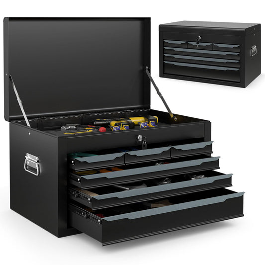 ARNOT Large Metal Tool Box, Tool Box with 6 Drawers & Top Tray, Heavy-Duty Steel Tool Chest with Auto-Locking Drawers and Side Handles for Garage & Workbench (Black)