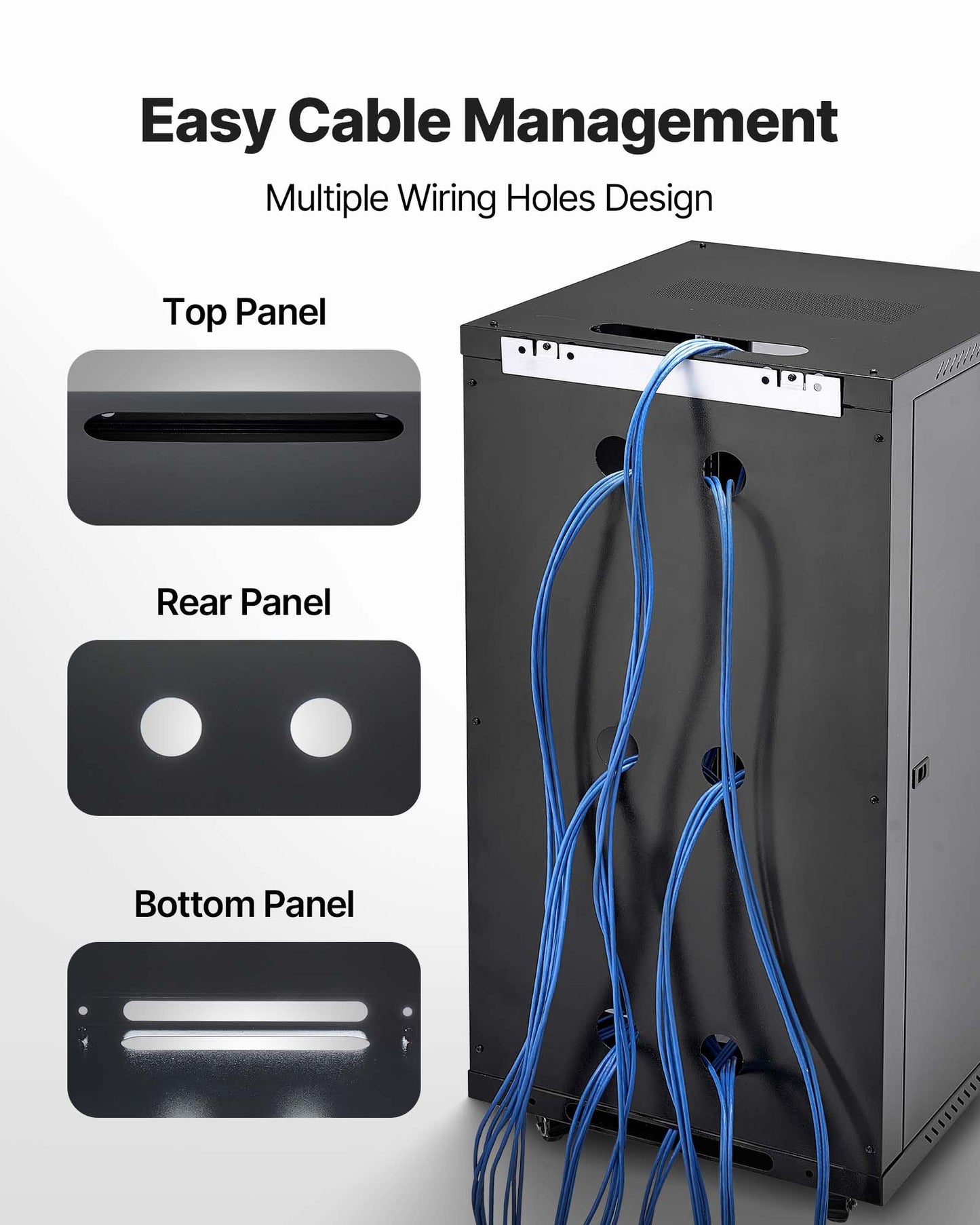 VEVOR 22U Server Rack Cabinet, Network Cabinet Wall Mount, 23.6 in Depth, Network Rack Enclosure with Locking Tempered Glass Door, 4 Casters, Side Panels, for 19’’ IT Equipment, A/V Devices