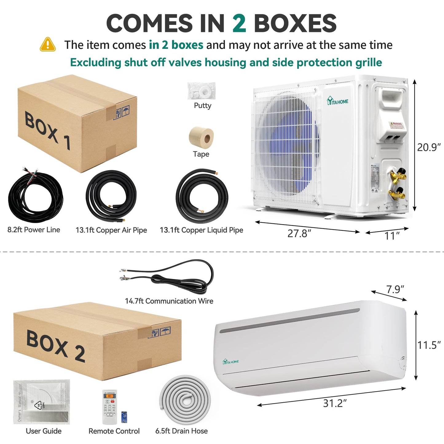 YITAHOME 9000 BTU Mini Split Air Conditioner Heat Pump System, 19 SEER2 115V Ductless Inverter System with Wi-Fi & Alexa Compatibility, Cover Up to 750 Sq. Ft, Complete Installation Kit Included