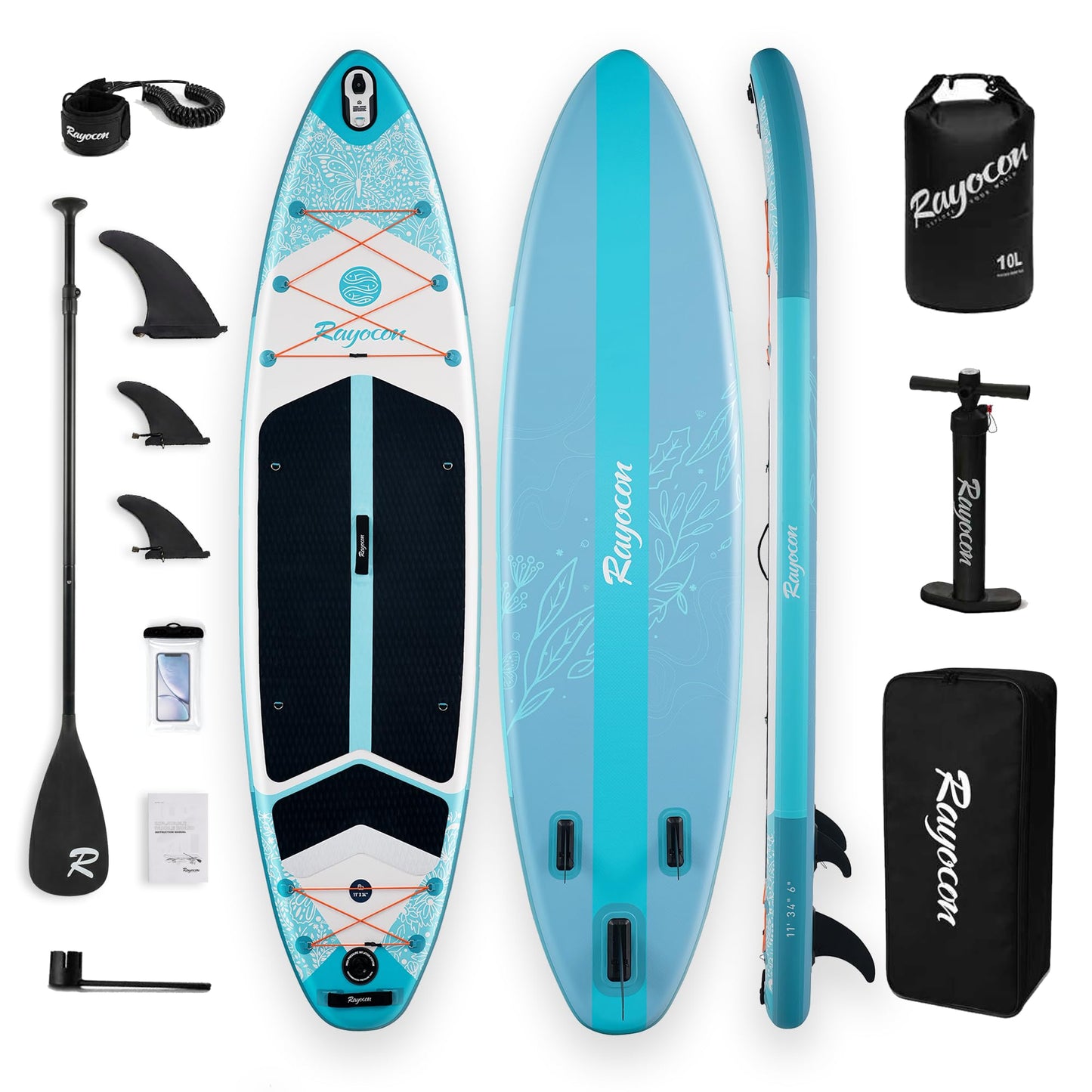 Inflatable Stand Up Paddle Board 11'×34" Extra Wide SUP, Ultra-Stable for Adults & Dog, 450lbs, Dual Chamber Pump, Fiberglass Paddle, Military Grade Dual Layer, Mystic Butterfly Design