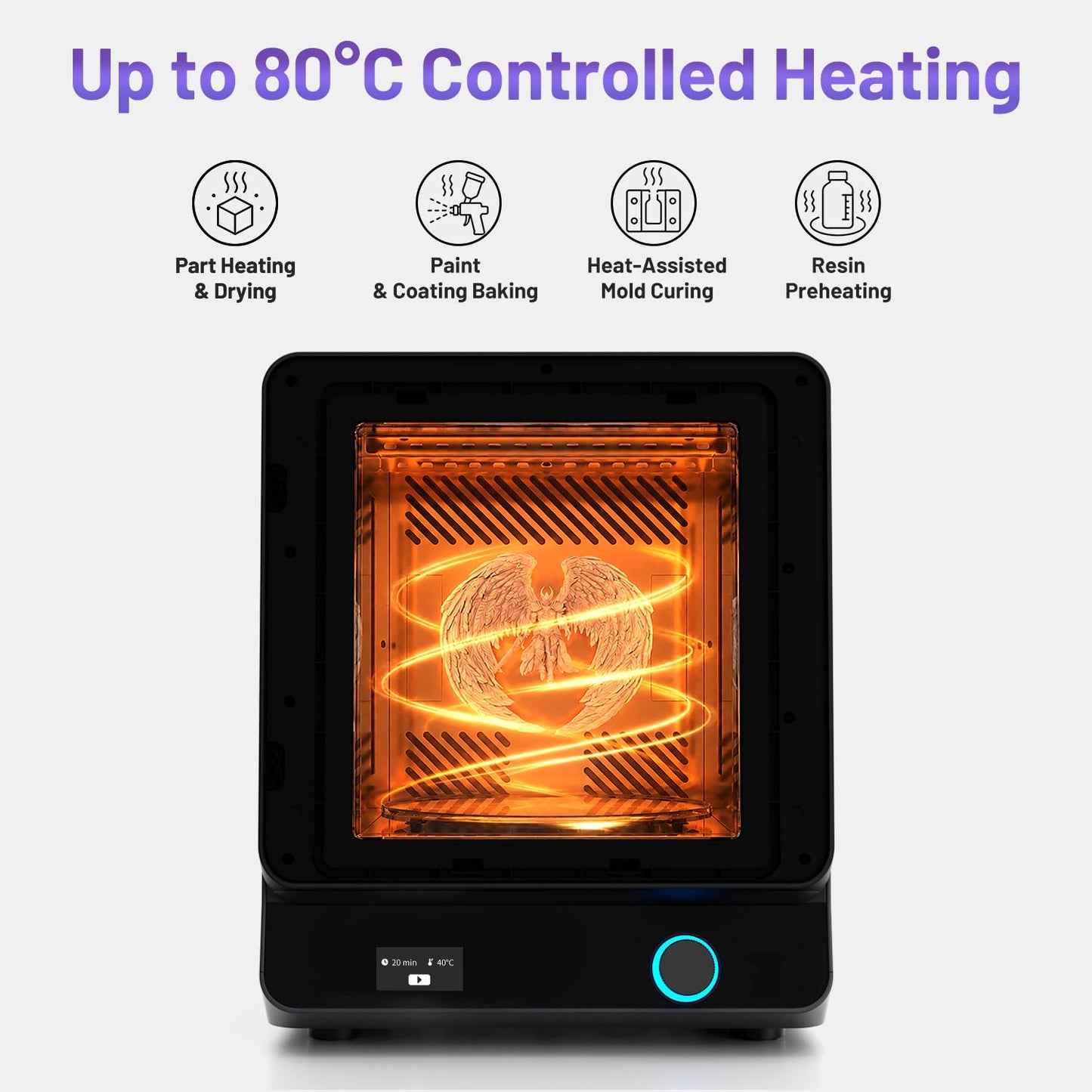 HeyGears Resin Curing Machine, Dual-Wavelength UV Light Cure Station with 80°C Heating & 360°C Rotating & Two Curing Modes, Compatible with Reflex RS Turbo, Reflex RS, Reflex, Reflex 2