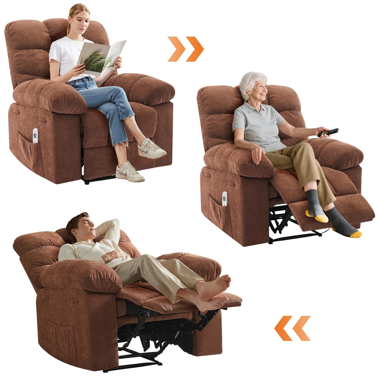 Garvee 21.4in Wide Recliner Chair,Massage & Heat Recliner Chair for Adults,Home Theater Seating with Lumbar Support,Ergonomic Breathable Fabric Nursery Rocking Chairs for Living Room