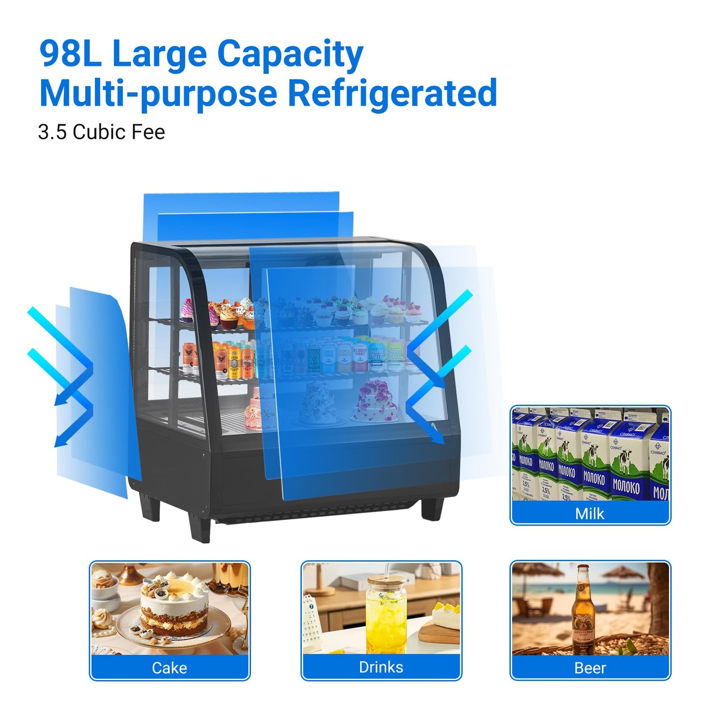 GAOMON Commercial Display Refrigerator, Glass Door Merchandiser Cooler with Adjustable Shelves, LED Lighting, Temperature Control, Sliding Rear Door for Bakery, Cafe, Restaurant, Store