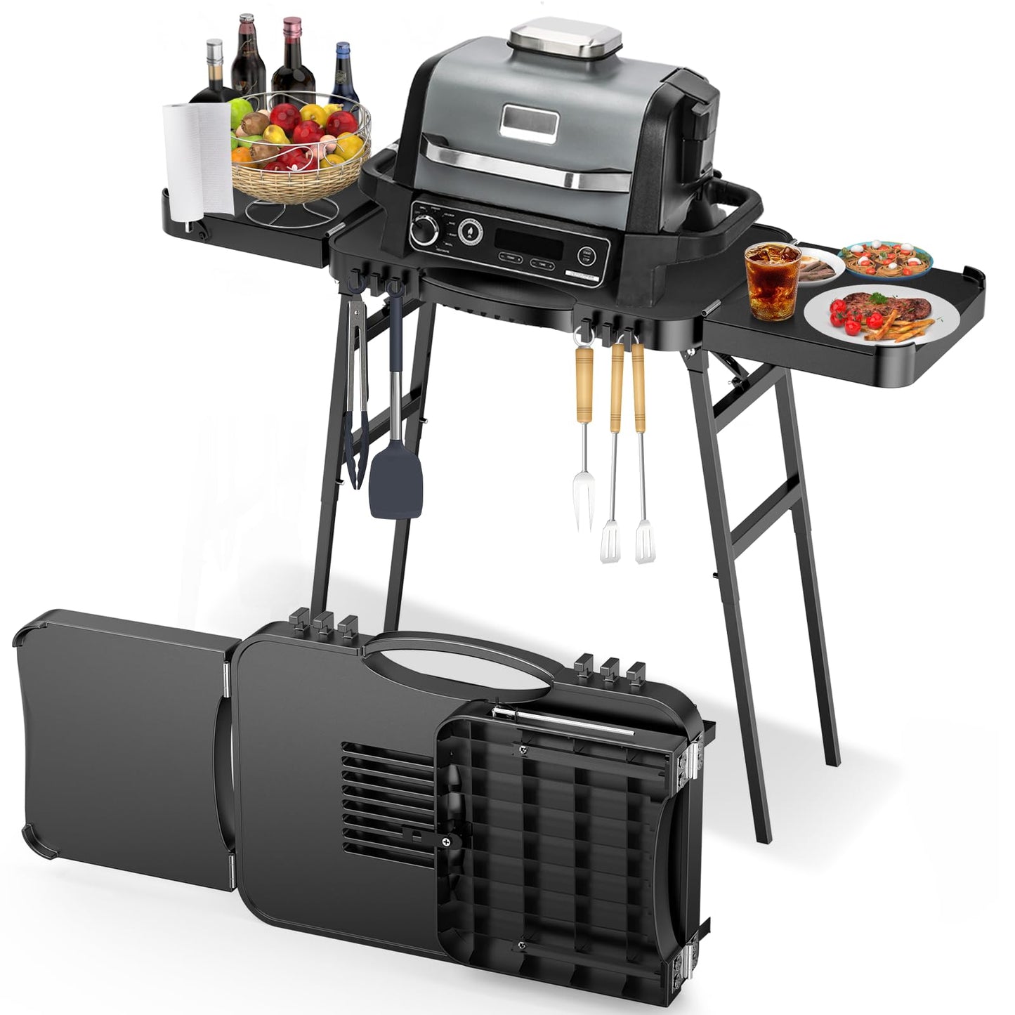26"/30"/34" Portable Outdoor Grill Stand for Ninja Woodfire Outdoor Grill(OG701 OG850 OG951 OO101 Series), 51in Large Space, Upgrade Height & Quick-Fold Stand for Blackstone Griddle/Onni Pizza Oven