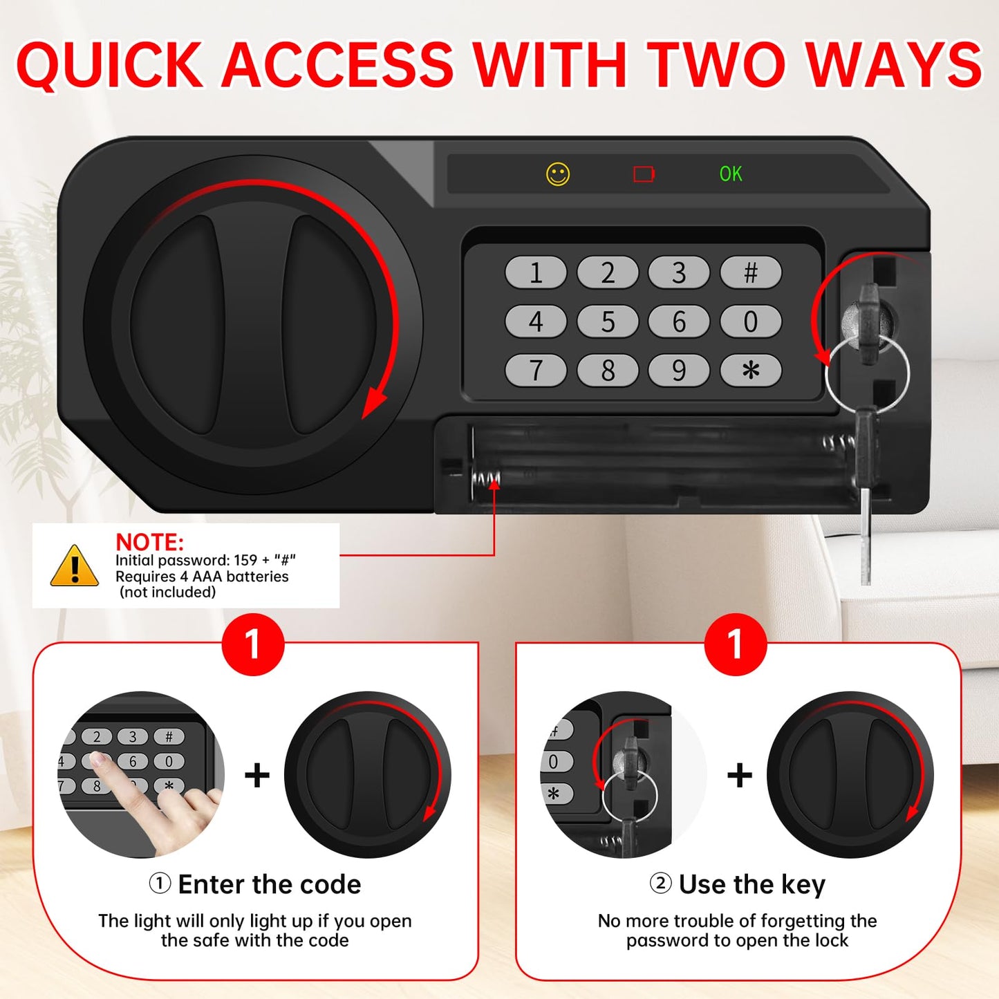 6.2 Cuft Large Home Safes Water and Fireproof with Digital Keypad & Key Lock, Fire Security Safe Box with 3 Removable Shelves, Fireproof Safes for Money Documents Jewelry, 27.56"H x13.78"W x 11.81"D