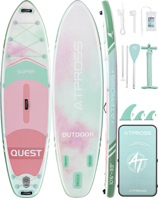10'6''x33''Inflatable Stand Up Paddle Board, 400lbs Extra Ultra-Light Blow Up Paddle Board, Premium SUP Accessories Kit & Backpack, Non-Slip Stable Deck Boat for Yoga Fishing Surf