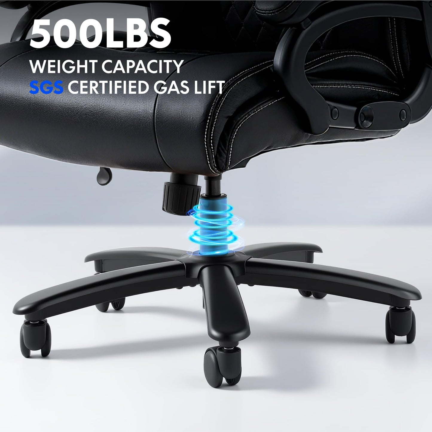 FLEXISPOT 500lbs Big and Tall Office Chair for Heavy People, Heavy Duty Computer Chair with Stable Arms Adjustable Lumbar Support Metal Base, Desk Chairs for Home Office Gaming Working, Leather, Black