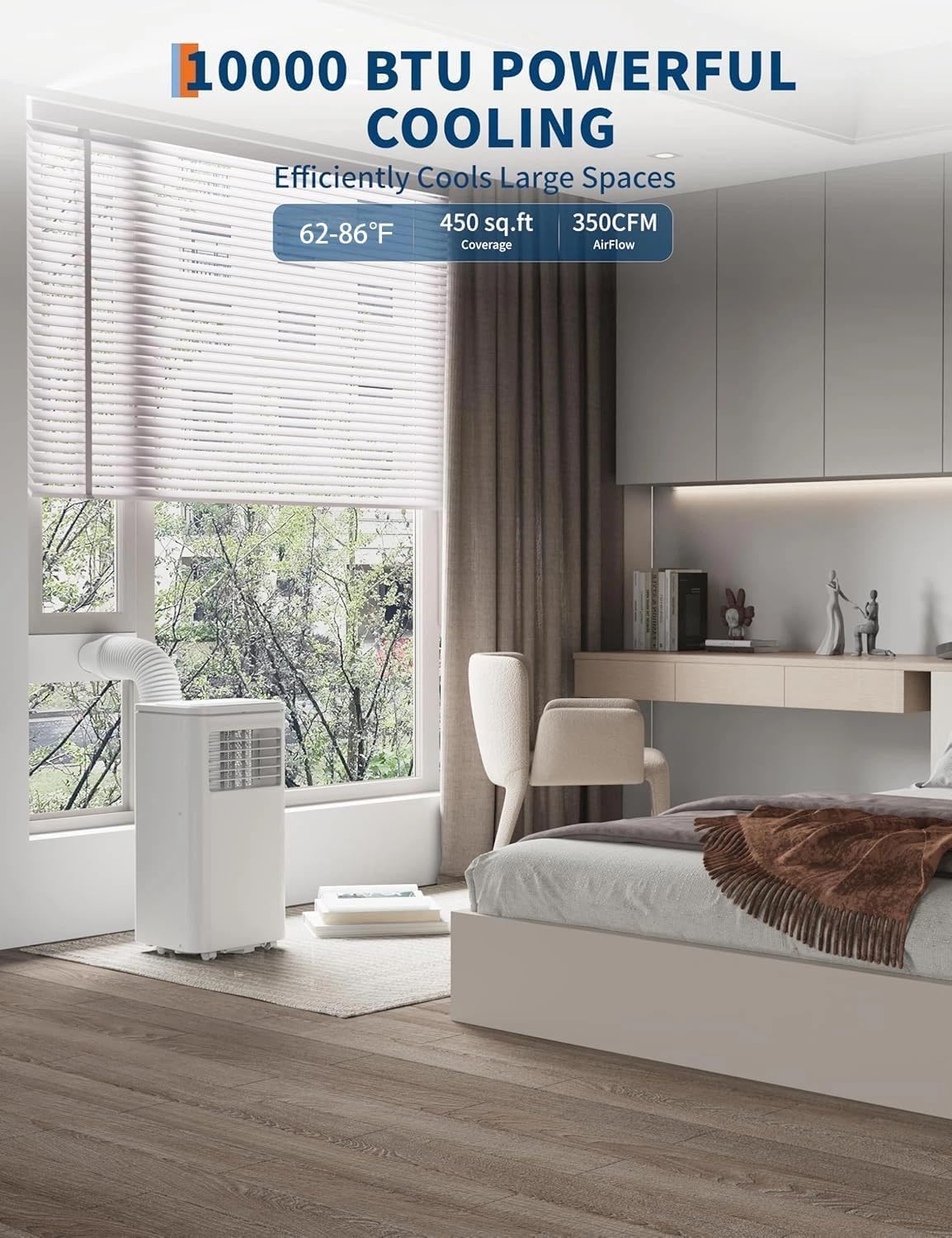 Garvee 10,000 BTU AC Unit, 3-in-1 Portable Air Conditioner with Cooling, Dehumidifier & Fan for Rooms up to 450 sq.ft, Remote Control, Sleep Mode, Timer & Window Kit