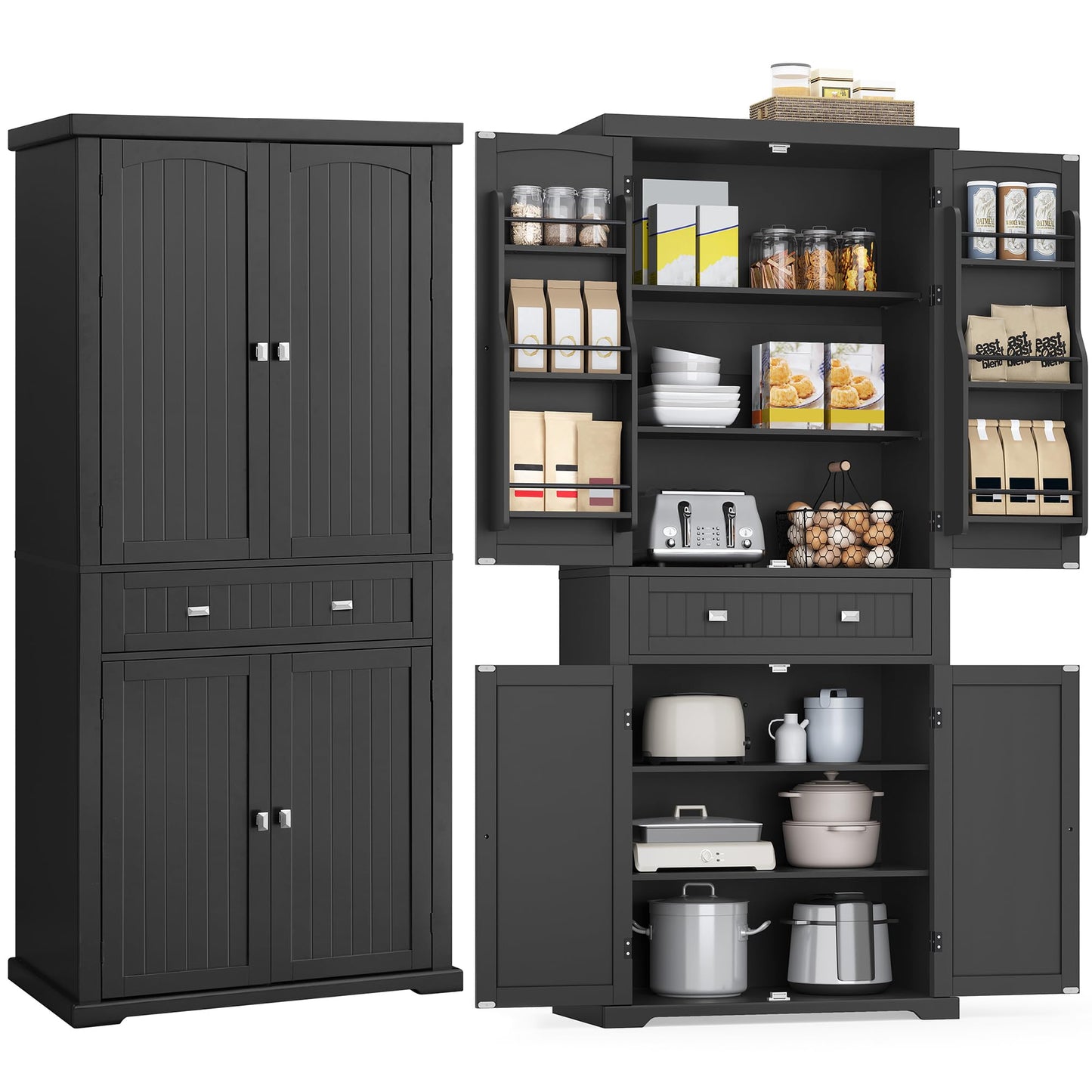 VASAGLE Pantry Cabinet, 71.7-Inch High Freestanding Tall Cupboard Storage Cabinet with a Drawer, 2 Cabinets, 4 Adjustable Shelves, 6 Door Shelves, for Living Room, Kitchen, Ink Black UBBC561B12